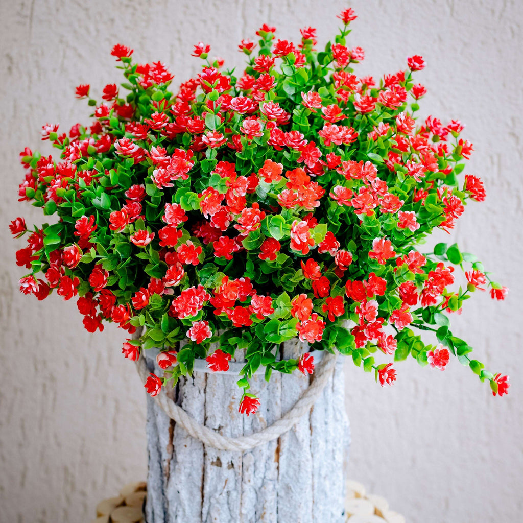 UV Resistant Red Artificial Flowers: Outdoor Faux Shrubs, No Fade - 24 Bundles