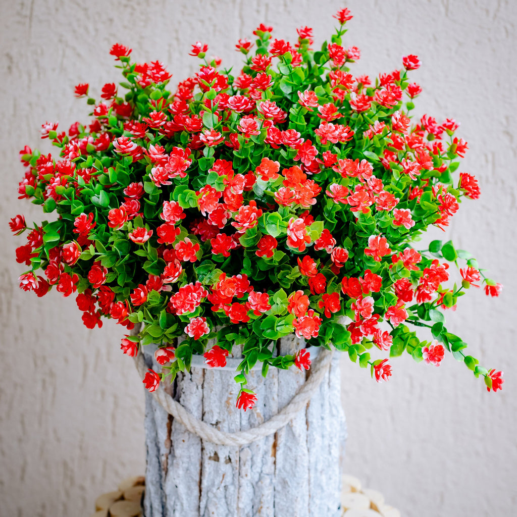 UV Resistant Red Artificial Flowers: Outdoor Faux Shrubs, No Fade - 24 Bundles