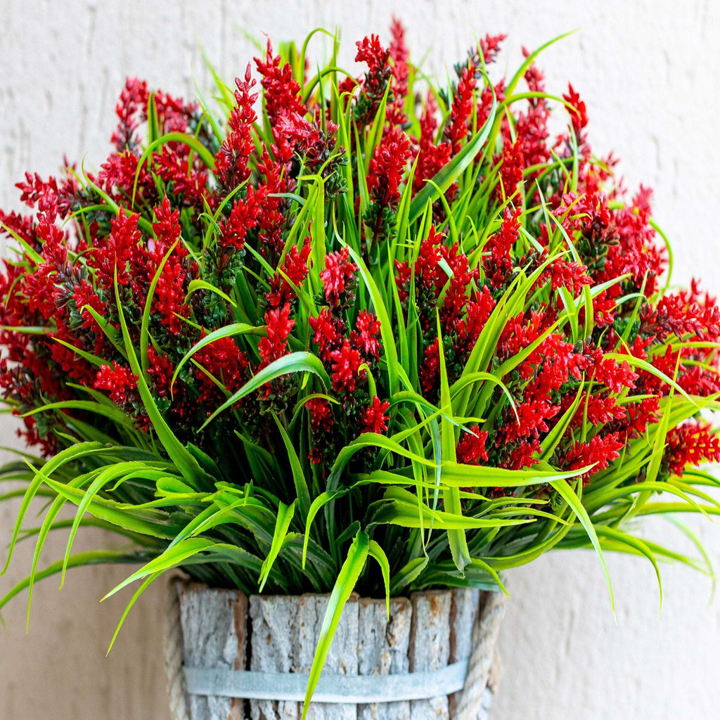 Red Artificial Lavender Flowers: UV Resistant Outdoor Faux Shrubs