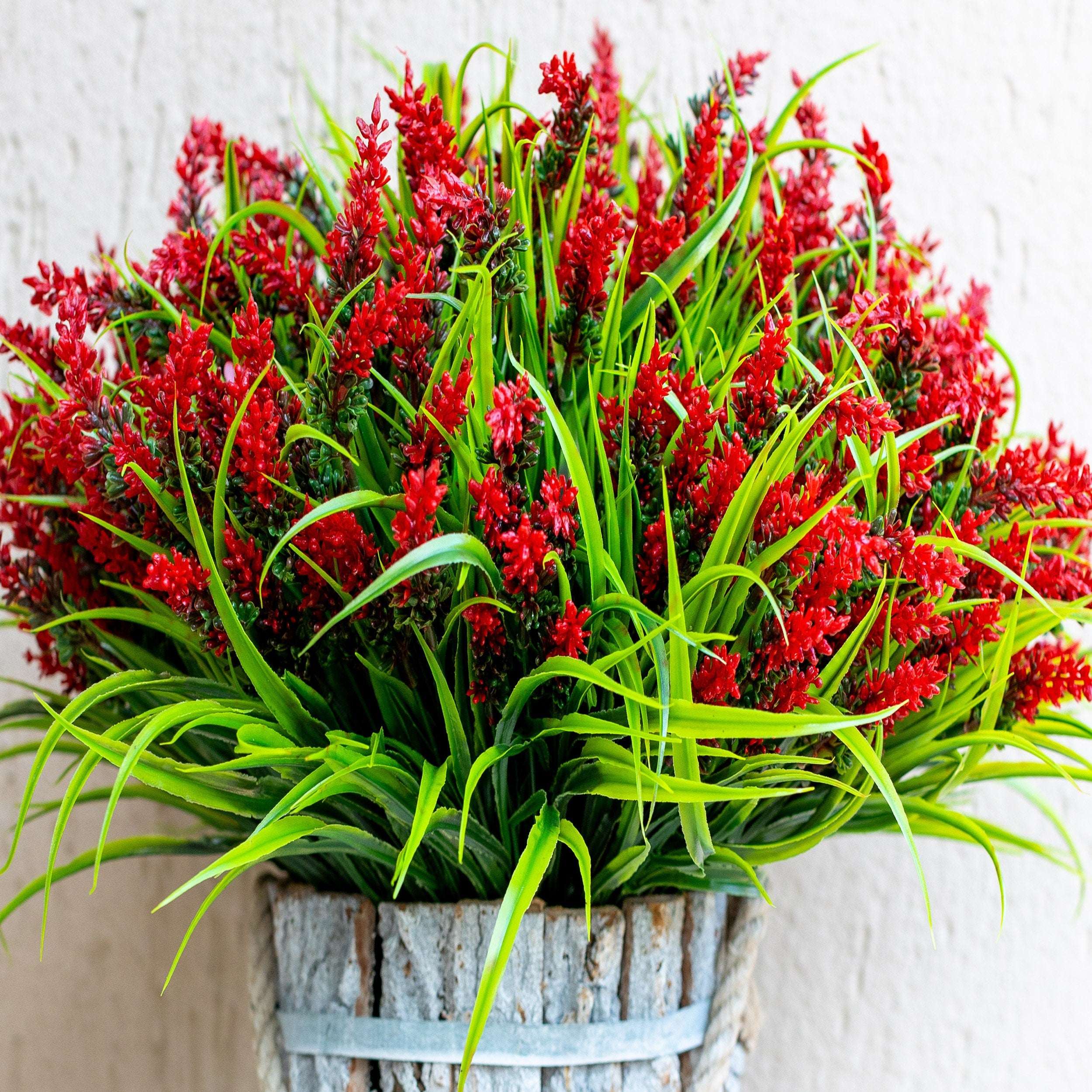 Red Artificial Lavender Flowers: UV Resistant Outdoor Faux Shrubs