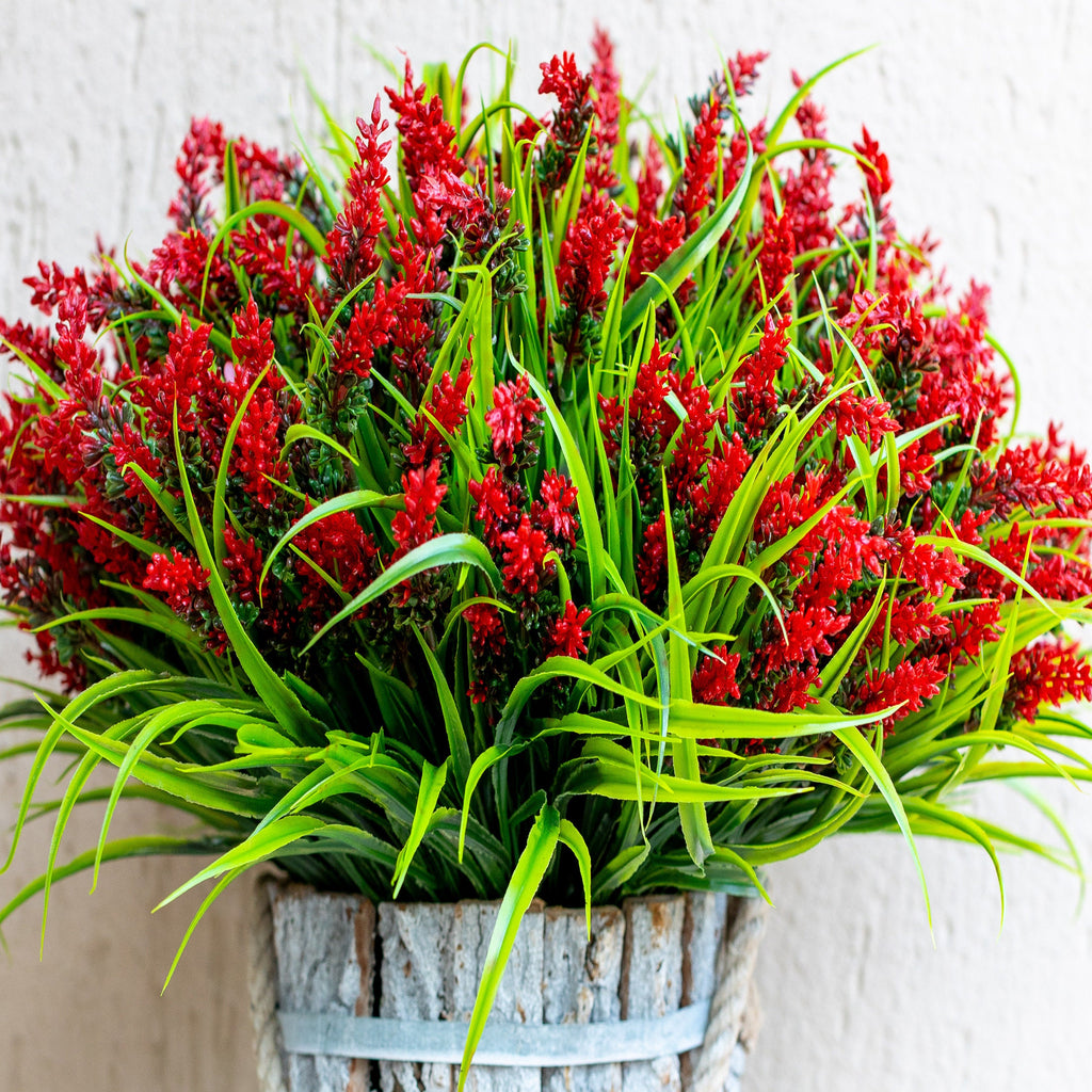 Red Artificial Lavender Flowers: UV Resistant Outdoor Faux Shrubs