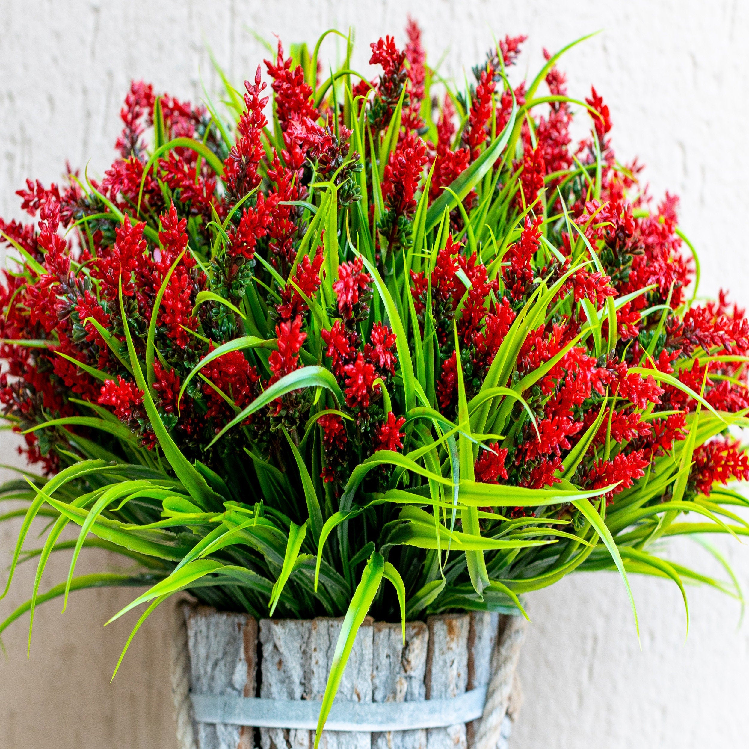 Red Artificial Lavender Flowers: UV Resistant Outdoor Faux Shrubs