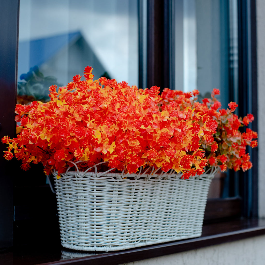 Artificial Mums Flowers: UV Resistant Orange & Yellow Outdoor Plants