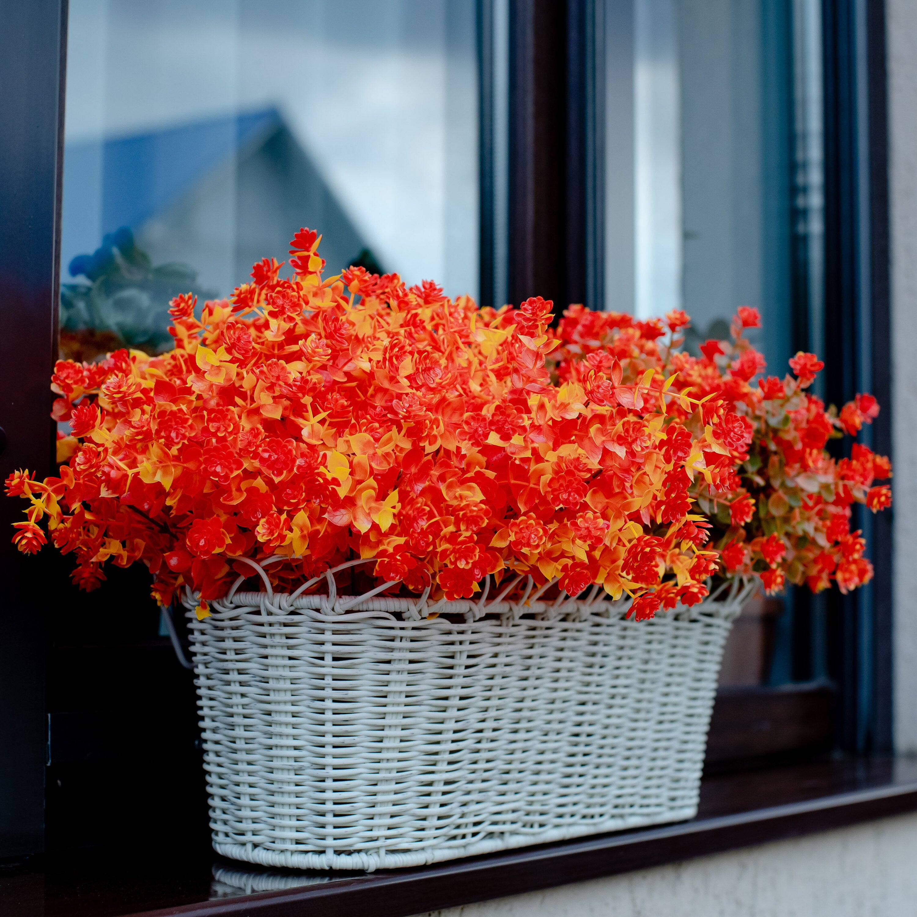 Artificial Mums Flowers: UV Resistant Orange & Yellow Outdoor Plants