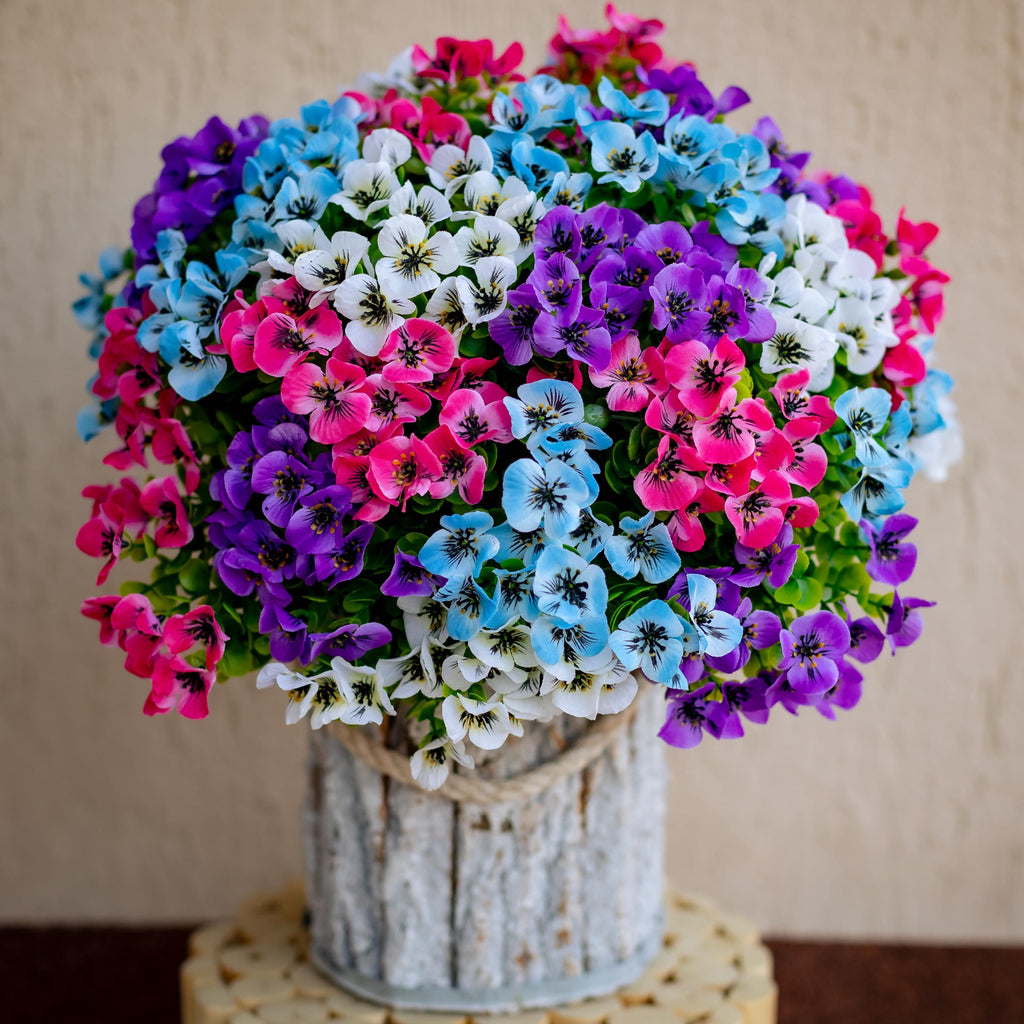 UV Resistant Artificial Pansies: Multi Color Faux Outdoor Flowers