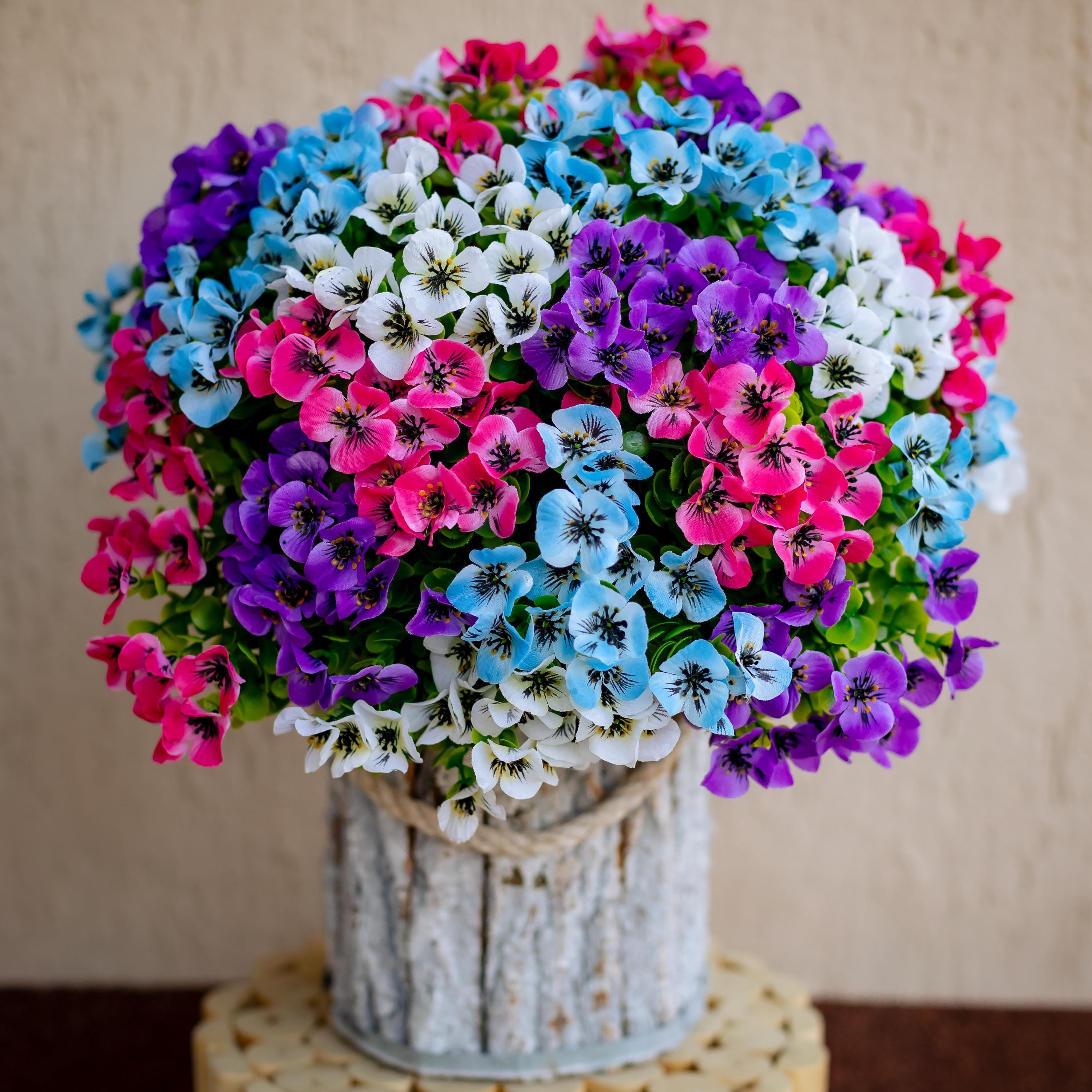 UV Resistant Artificial Pansies: Multi Color Faux Outdoor Flowers