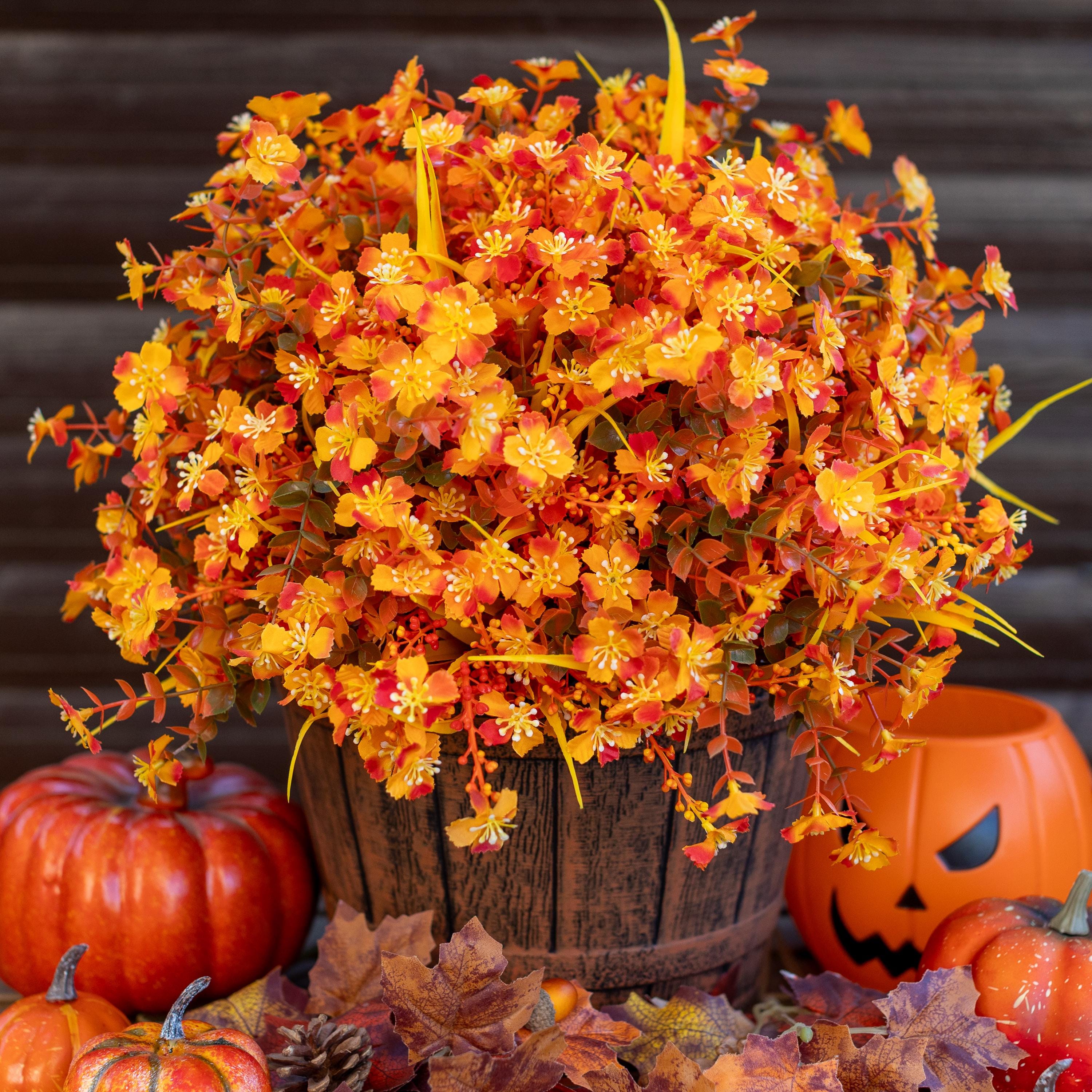 Artificial Mums Flowers: UV Resistant Orange Mixed Fall Decor - 12 Bundles
