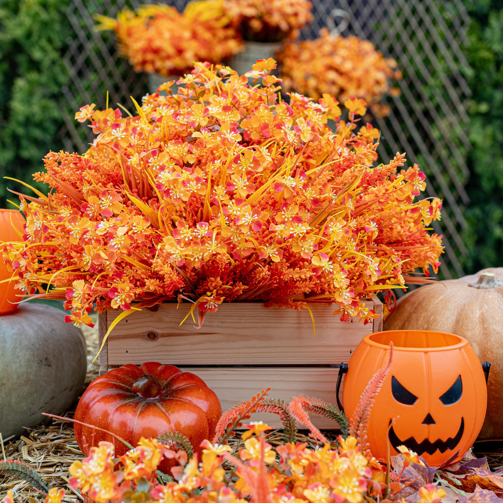 Artificial Mums Flowers: Orange & Yellow Fall Decor