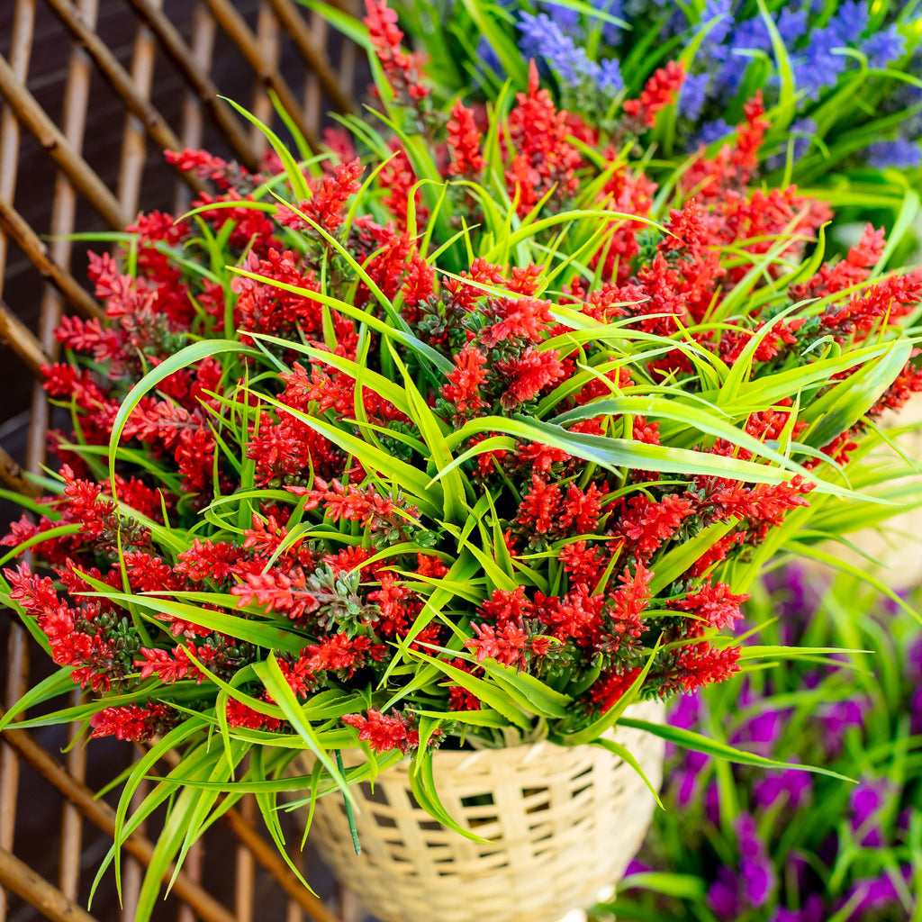 Red Artificial Lavender Flowers: UV Resistant Outdoor Faux Shrubs