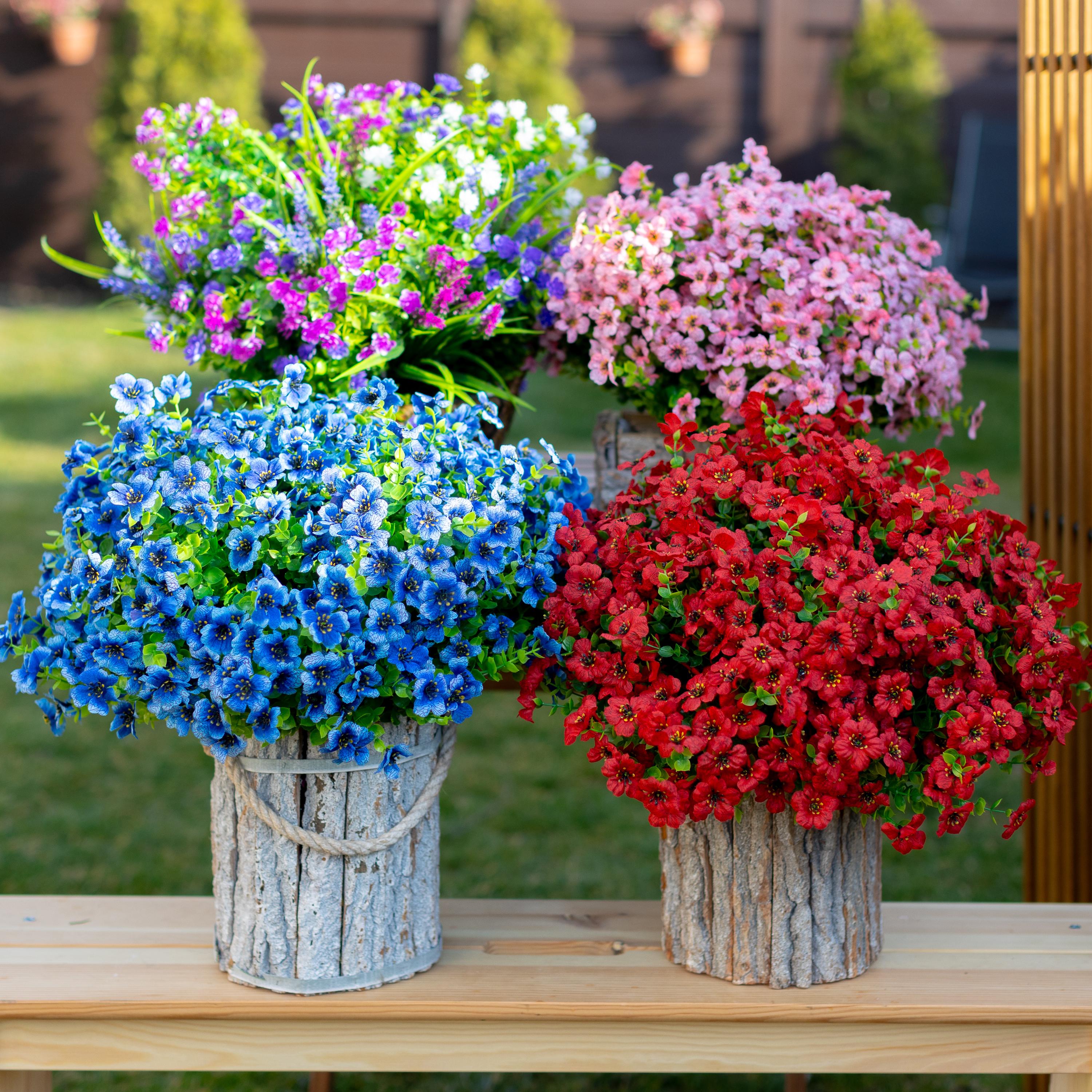 UV Resistant Blue Artificial Flowers: Outdoor Faux Shrubs