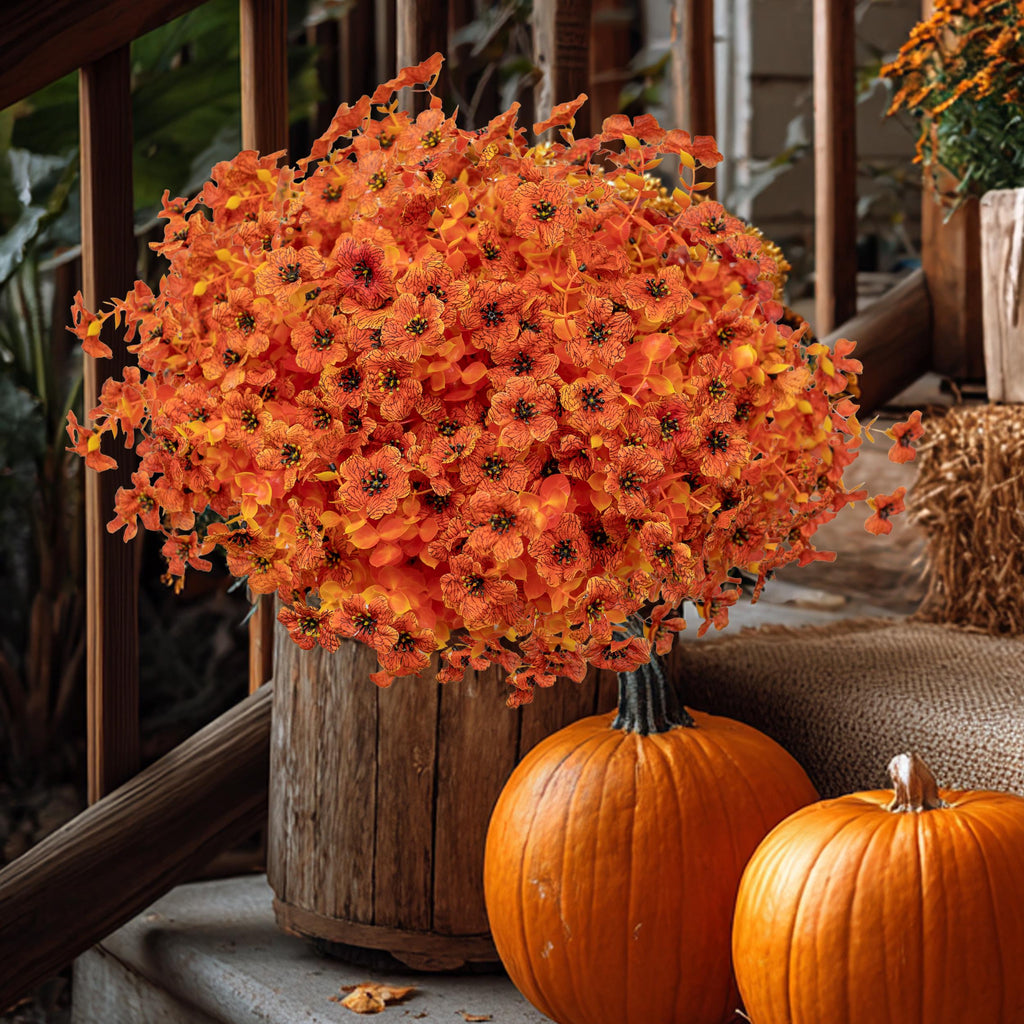 Artificial Mums Flowers: UV Resistant Orange & Yellow Fall Decor