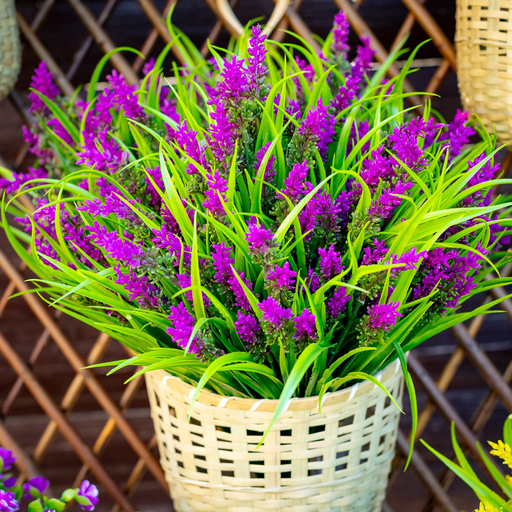 Artificial Lavender Flowers: UV Resistant Magenta Faux Shrubs - 20 Bundles