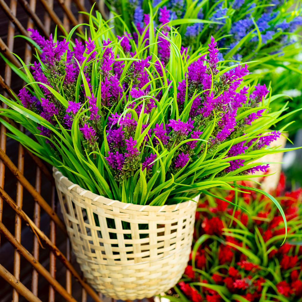 Artificial Lavender Flowers: UV Resistant Magenta Faux Shrubs - 20 Bundles