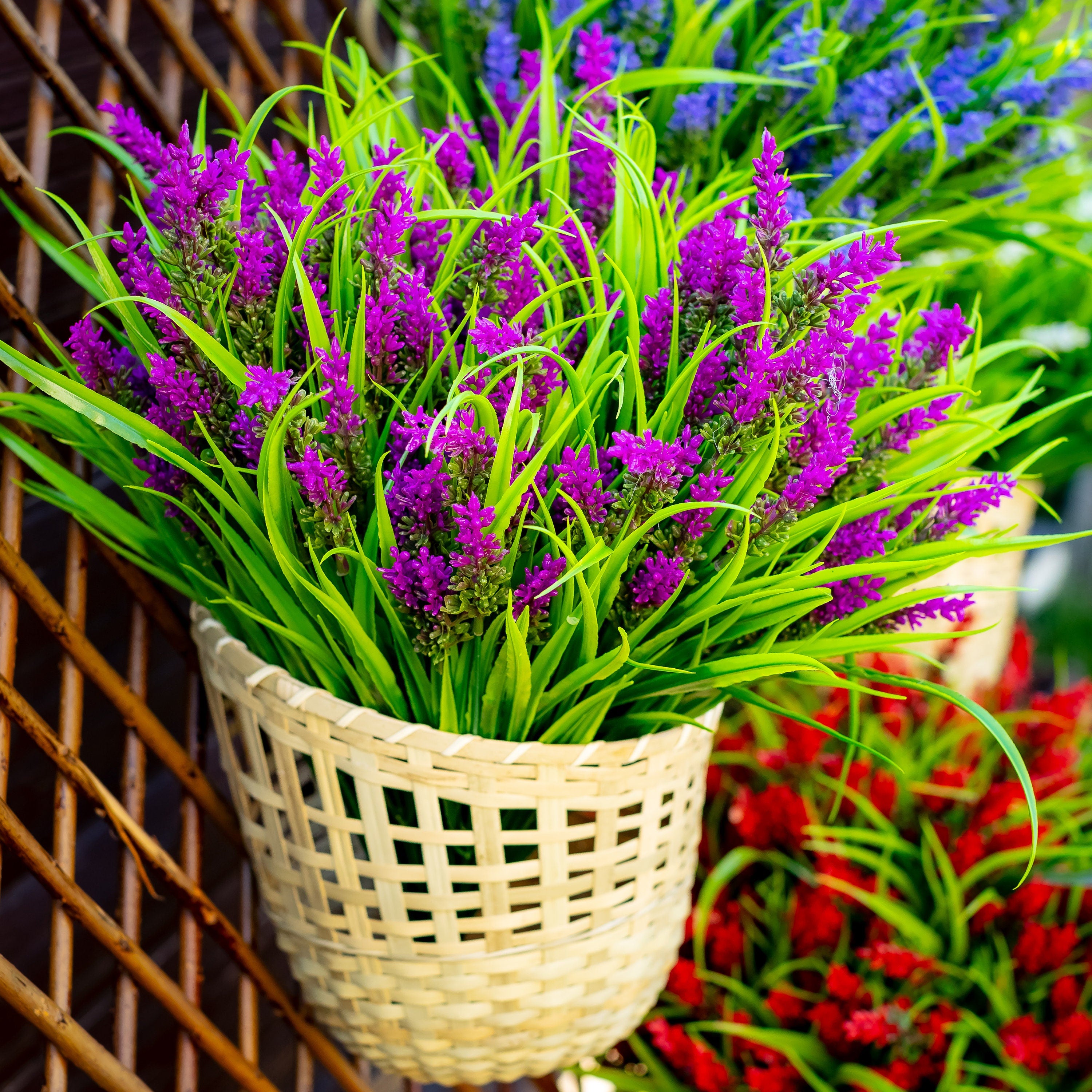 Artificial Lavender Flowers: UV Resistant Magenta Faux Shrubs - 20 Bundles