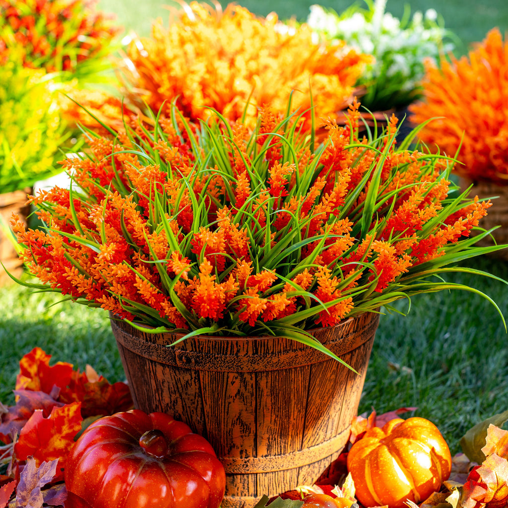 UV Resistant Red Orange Artificial Lavender: Outdoor Fake Flowers