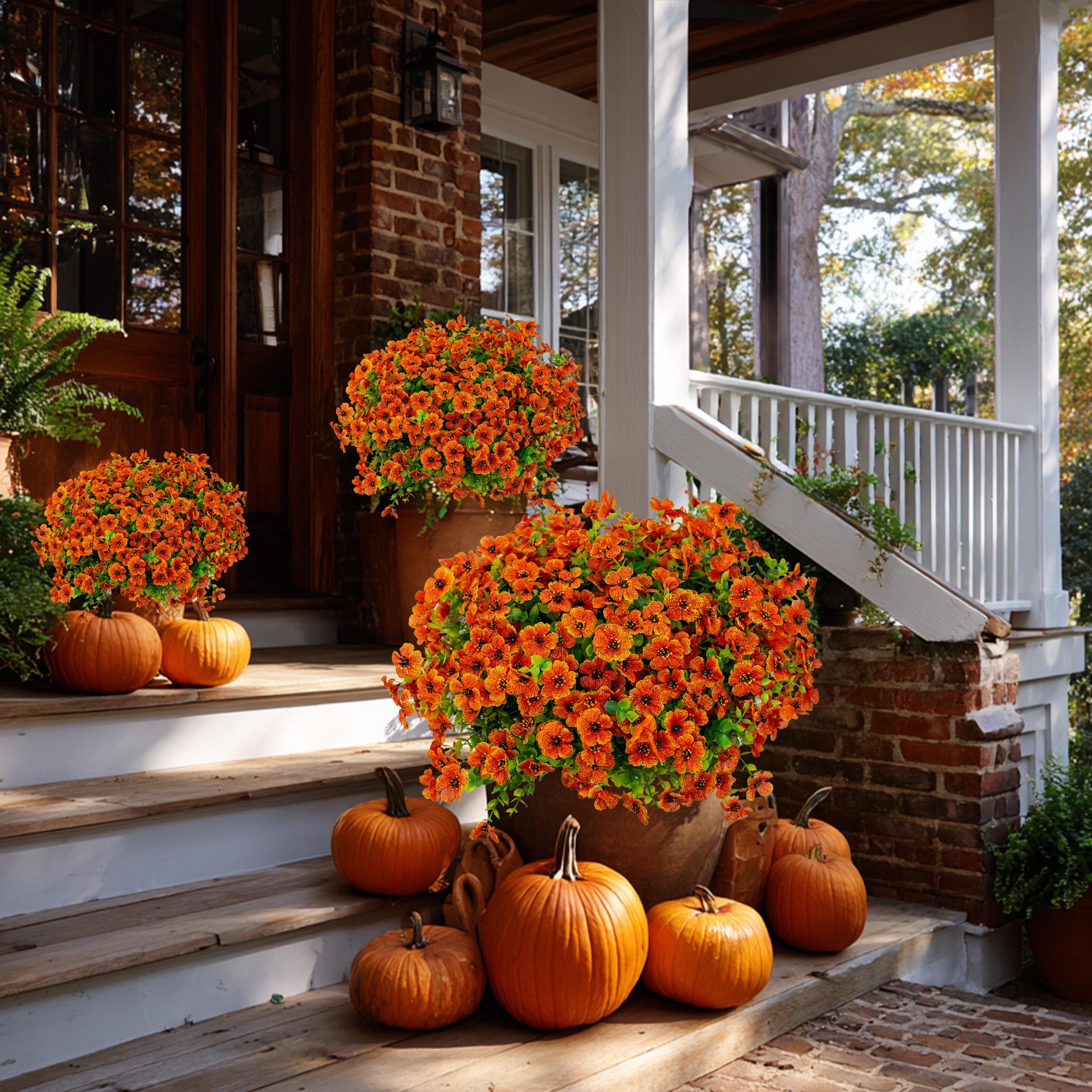 Artificial Mums Flowers: UV Resistant Outdoor Fall Decor - 16 Bundles