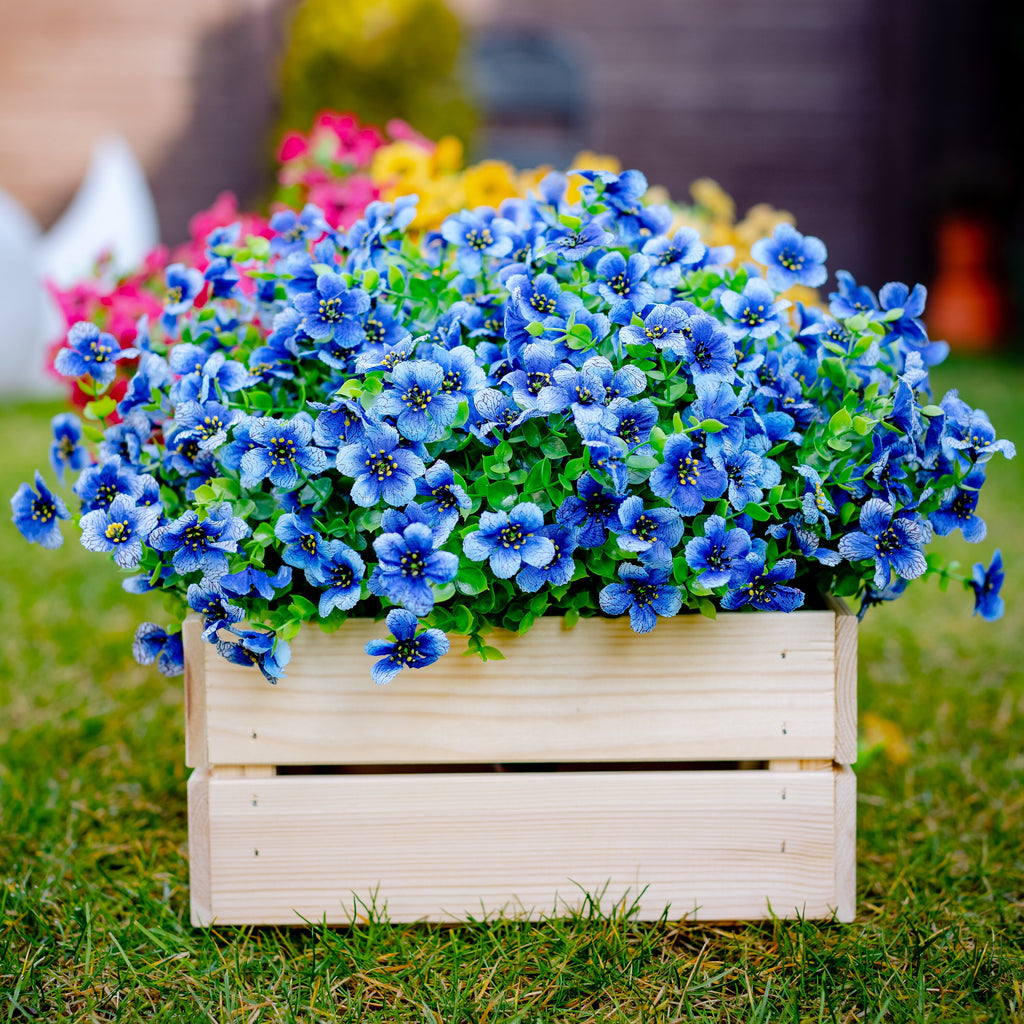 UV Resistant Blue Artificial Flowers: Outdoor Faux Shrubs