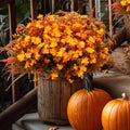 Artificial Mums Flowers: UV Resistant Outdoor Fall Decor - Orange & Green