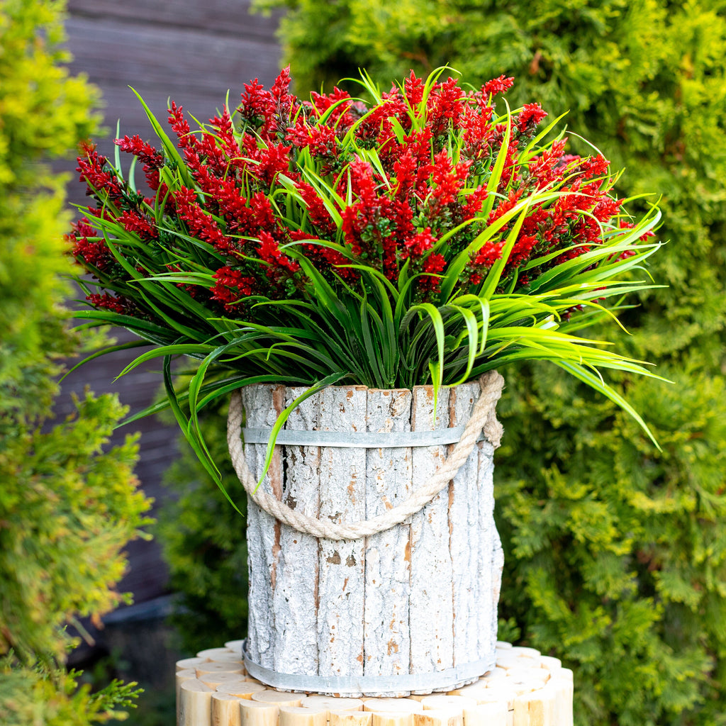 Red Artificial Lavender Flowers: UV Resistant Outdoor Faux Shrubs