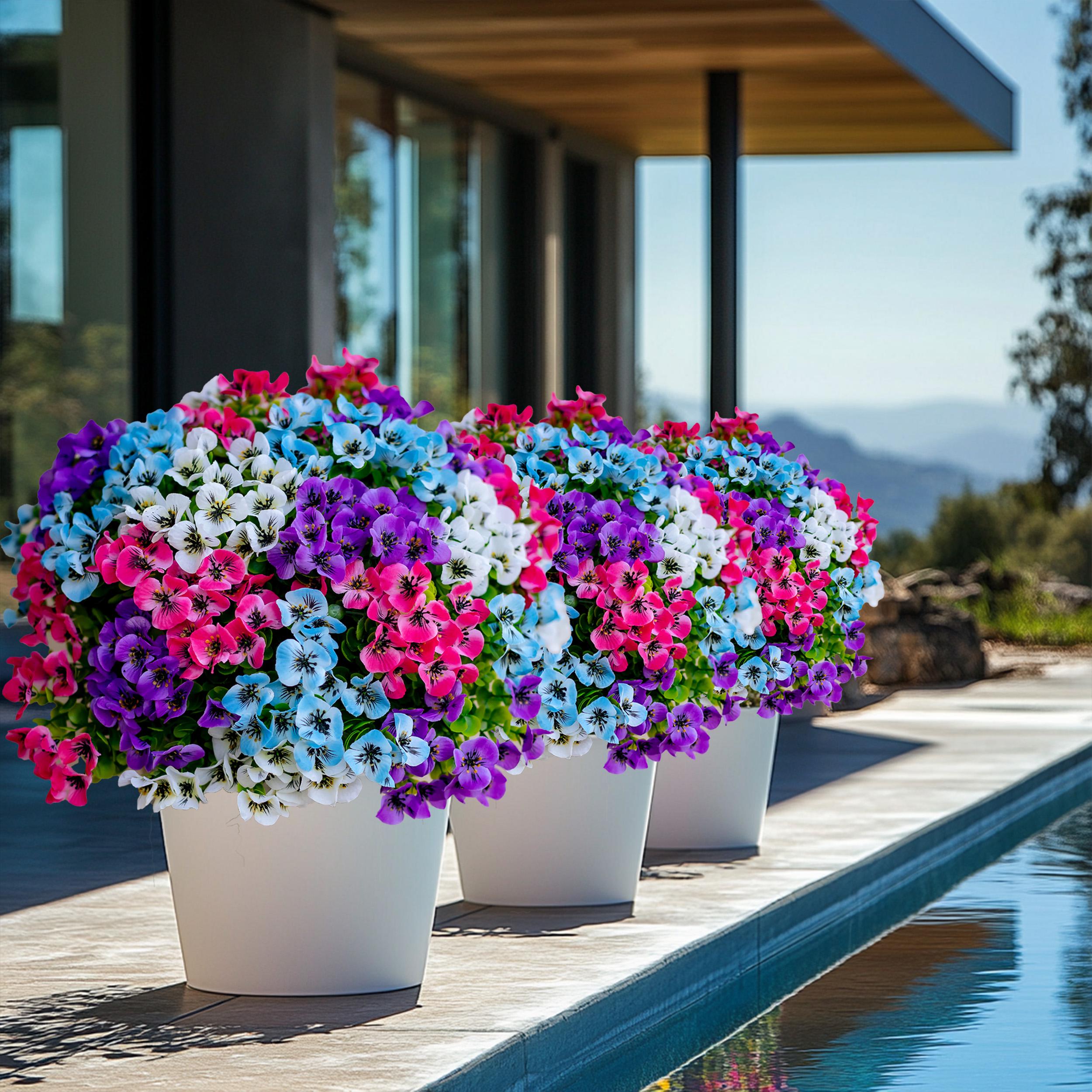 UV Resistant Artificial Pansies: Multi Color Faux Outdoor Flowers