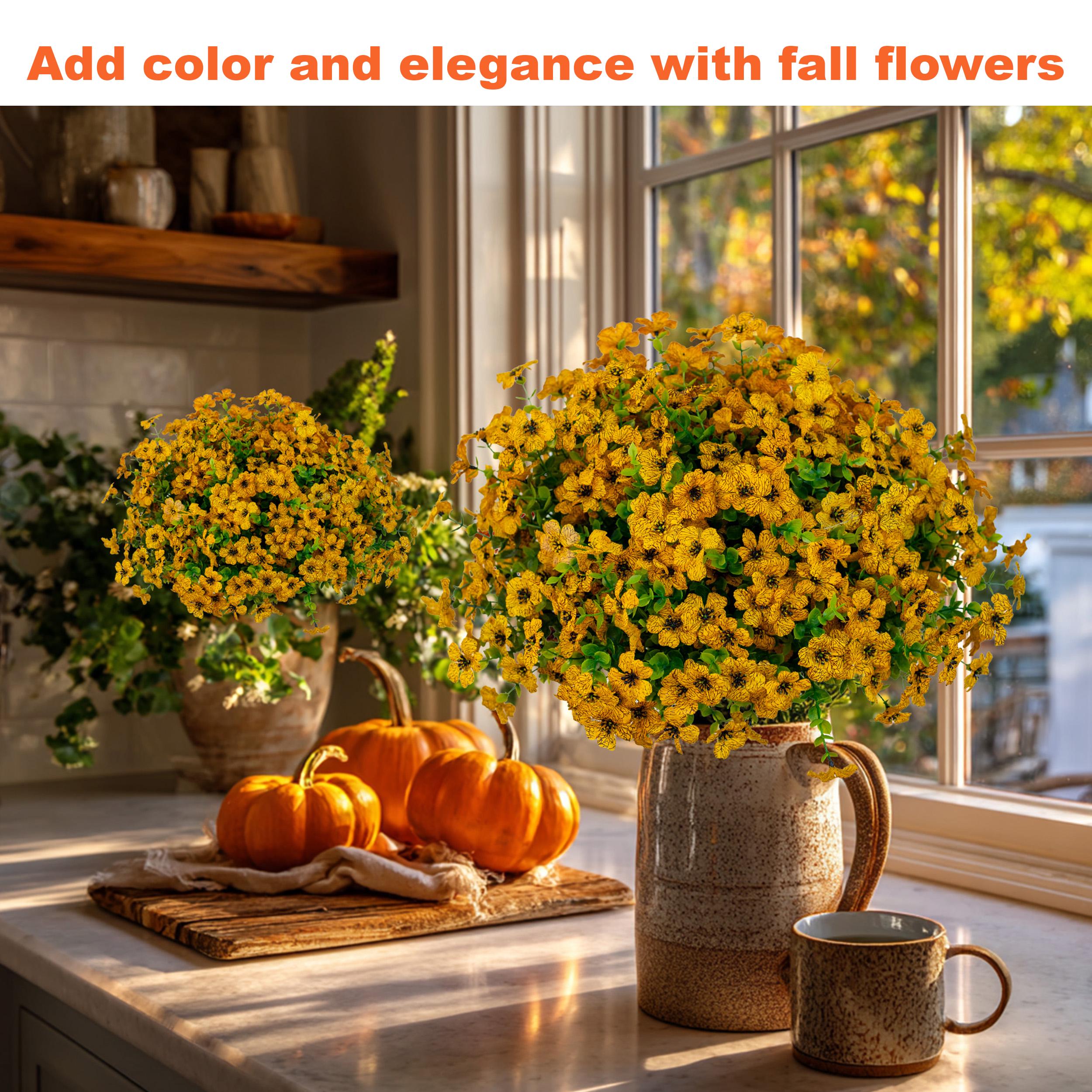 UV Resistant Artificial Yellow Mums: Outdoor Fake Flowers