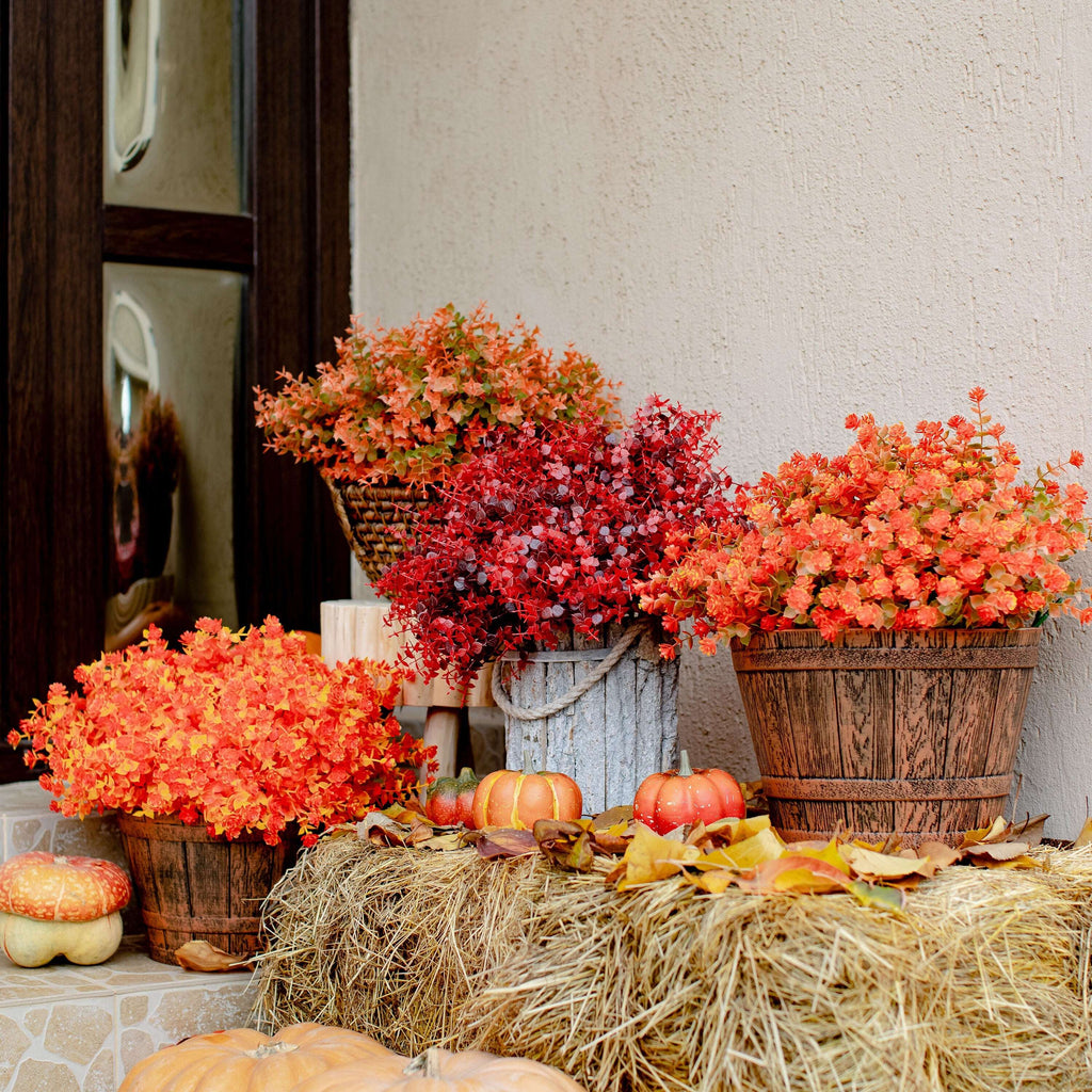 Artificial Mums Flowers: UV Resistant Orange & Yellow Outdoor Plants
