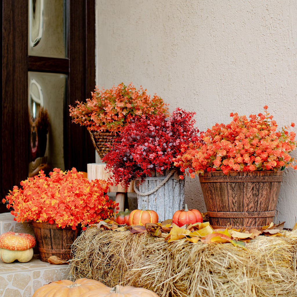 Artificial Mums Flowers: UV Resistant Orange & Yellow Outdoor Plants
