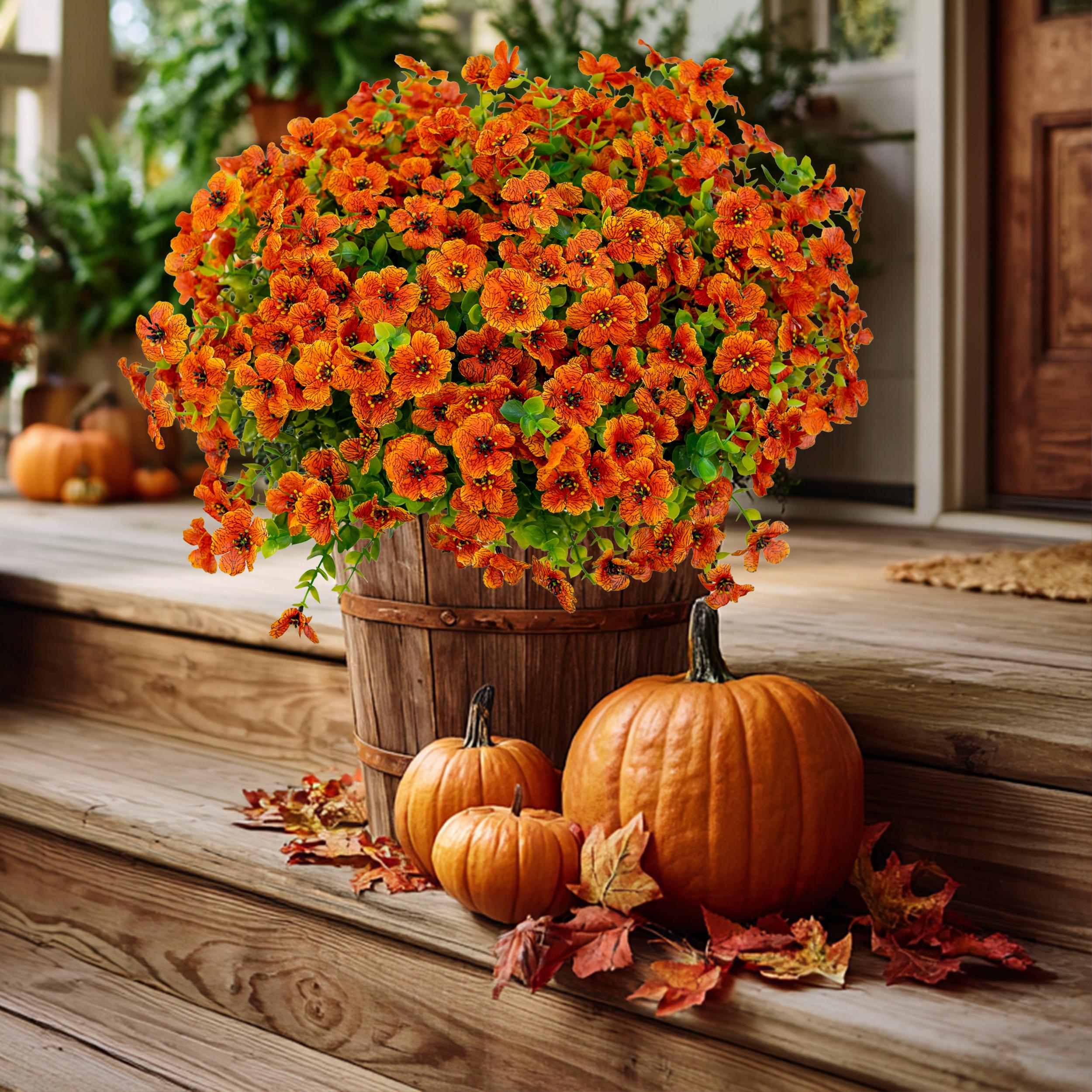 Artificial Mums Flowers: UV Resistant Outdoor Fall Decor - 16 Bundles