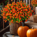 Artificial Mums Flowers: UV Resistant Orange Faux Shrubs