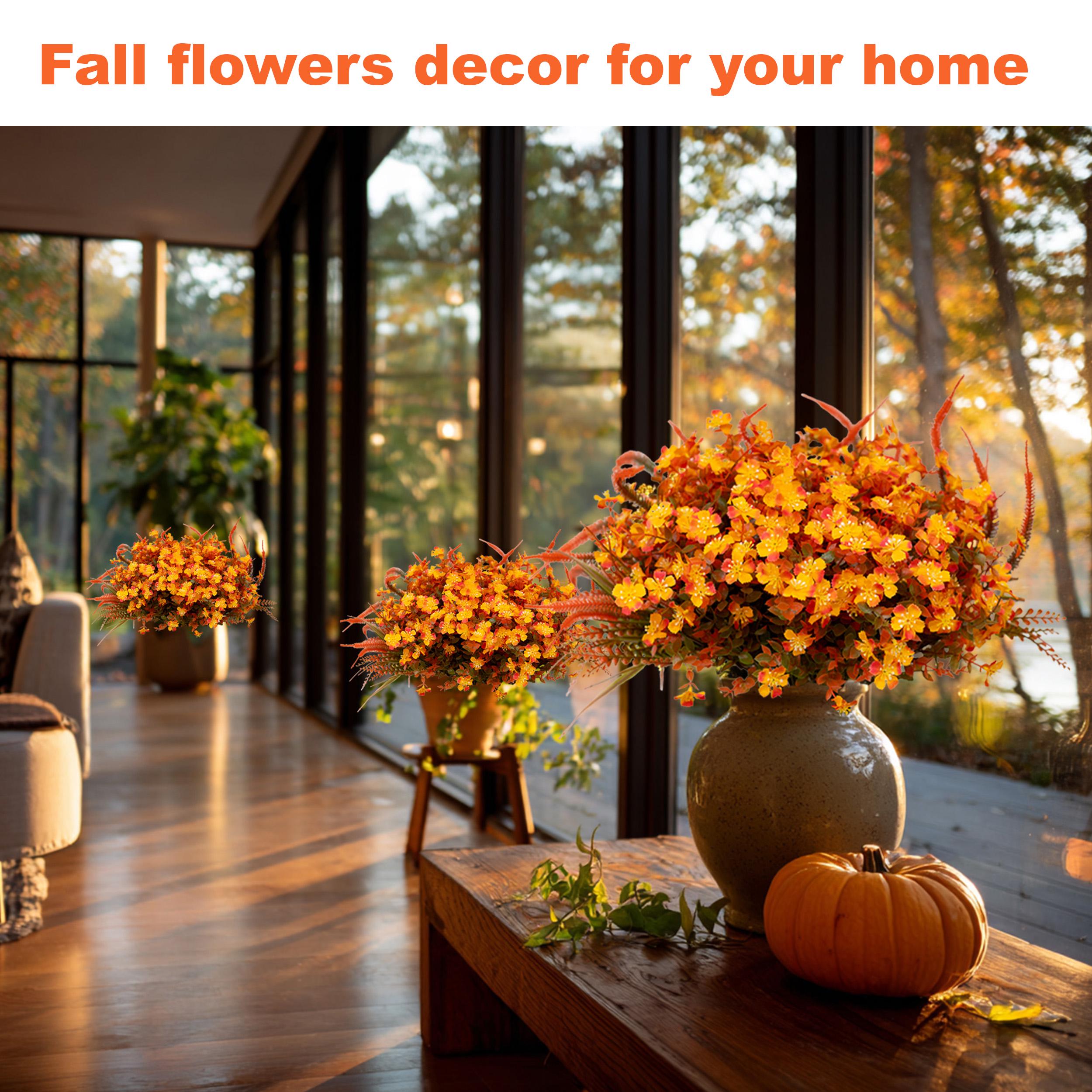 Artificial Mums Flowers: UV Resistant Outdoor Fall Decor - Orange & Green