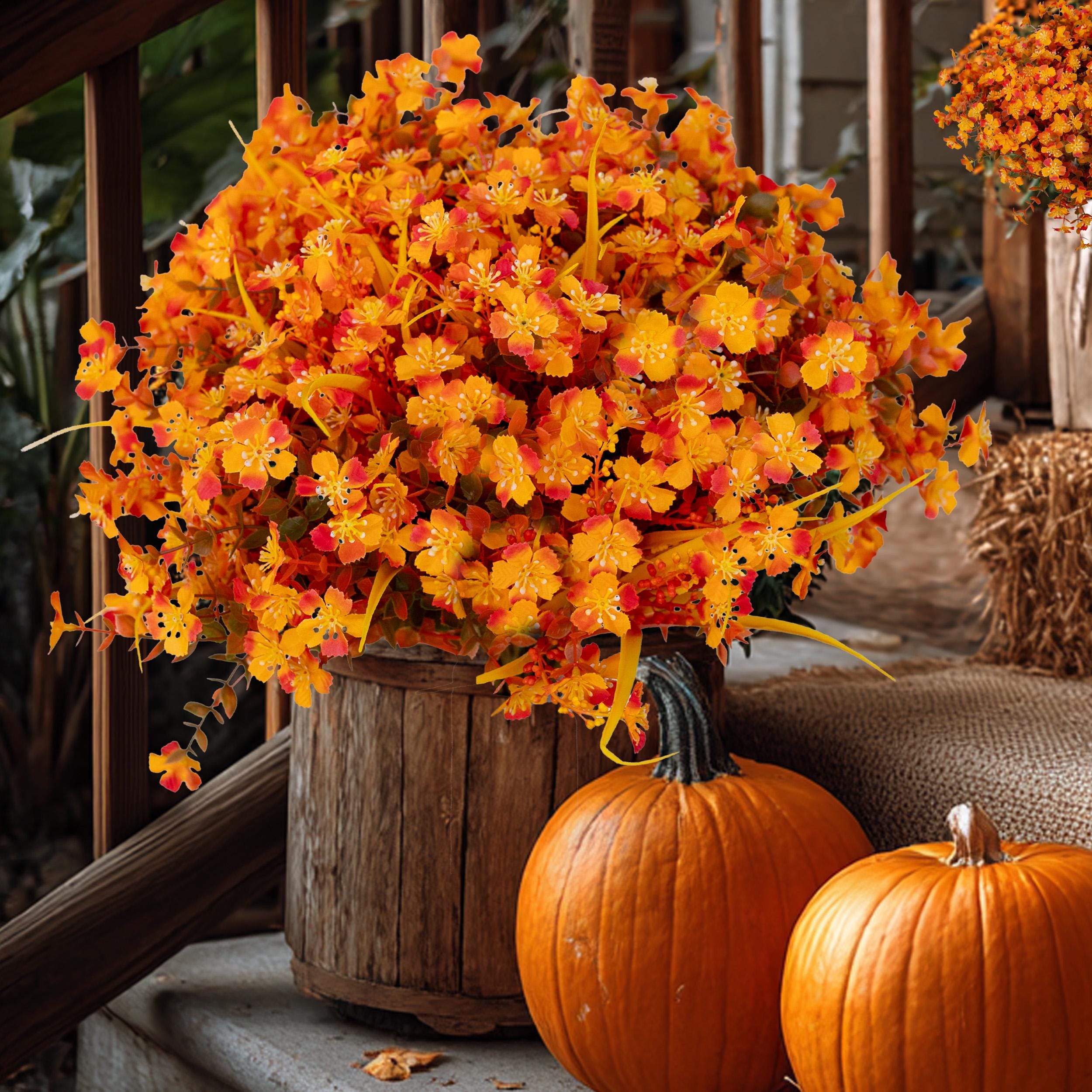Artificial Mums Flowers: UV Resistant Orange Mixed Fall Decor - 12 Bundles