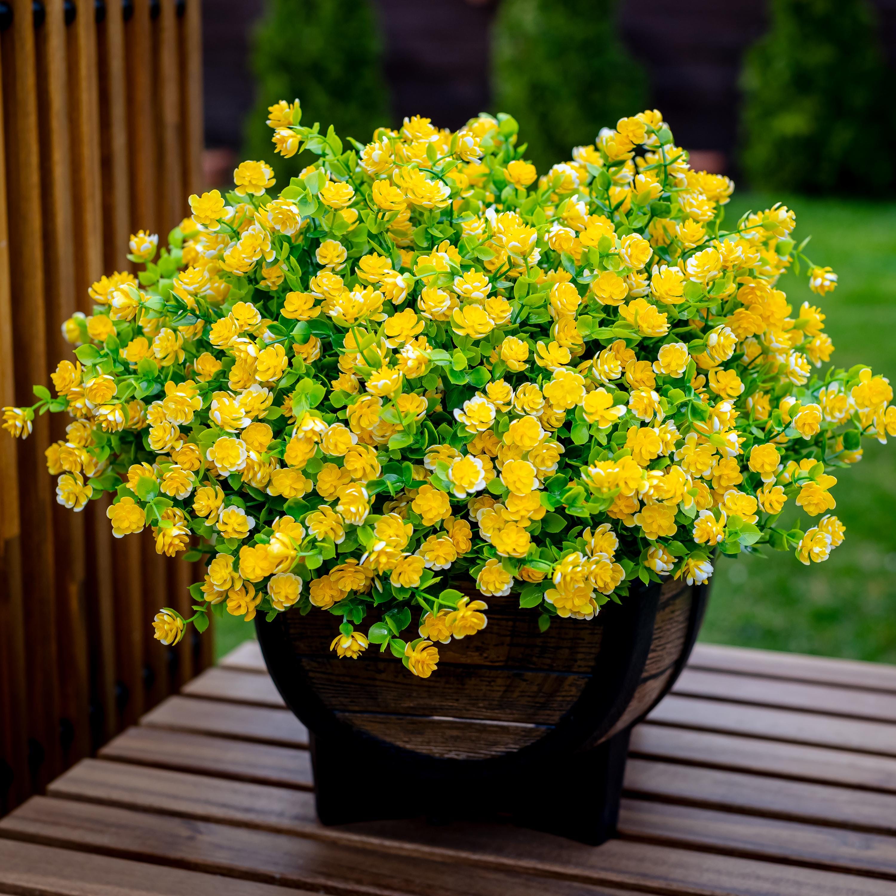 Yellow Artificial Flowers: UV Resistant Outdoor Faux Shrubs - 24 Bundles