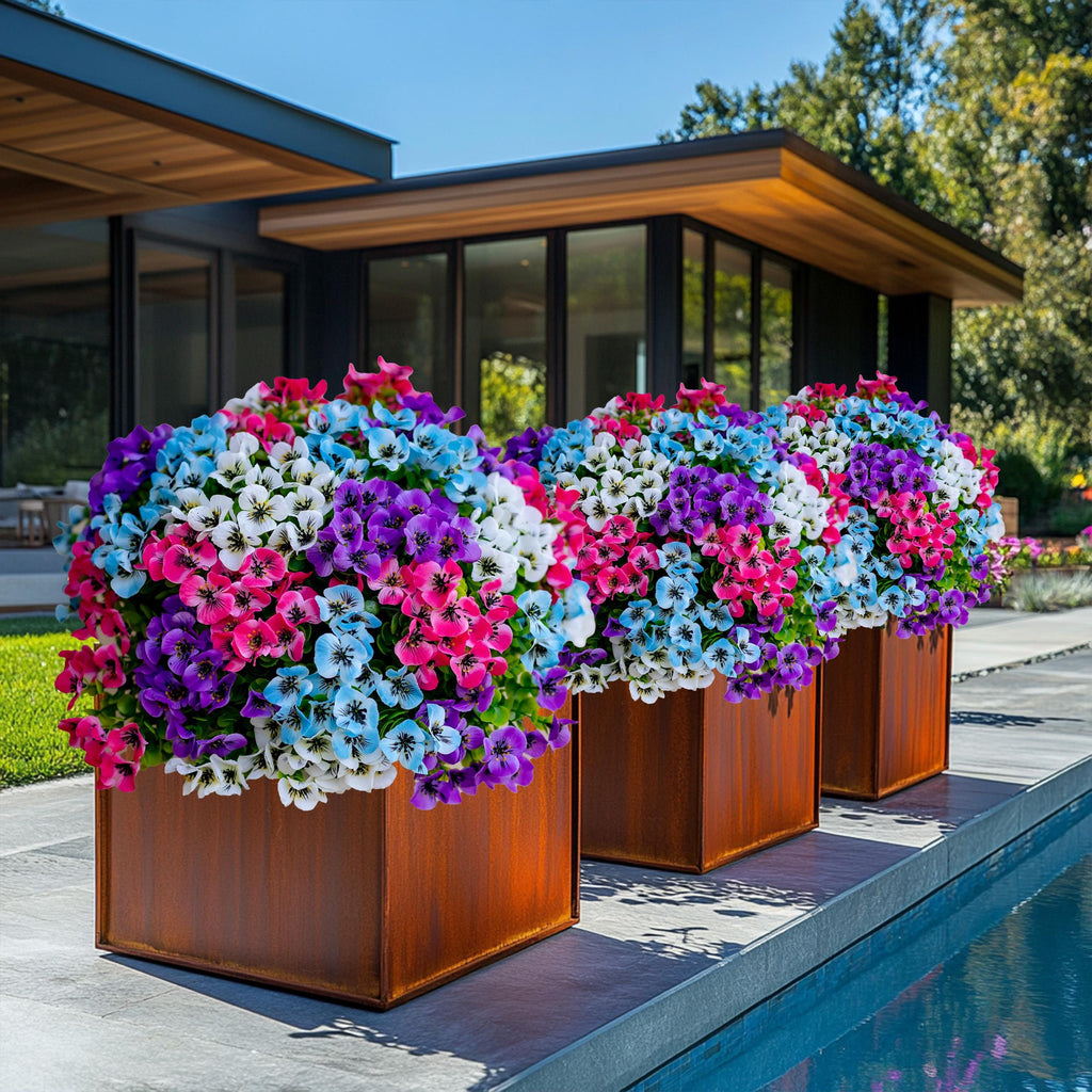 UV Resistant Artificial Pansies: Multi Color Faux Outdoor Flowers
