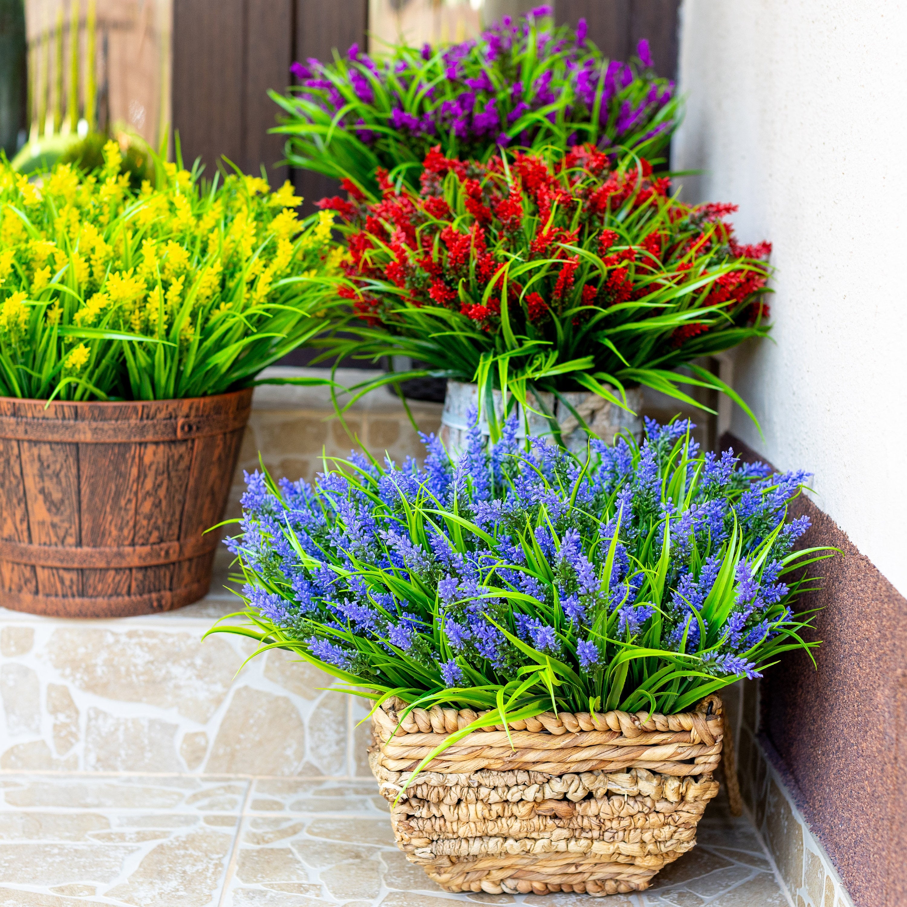UV Resistant Artificial Lavender: Outdoor Purple Faux Shrubs
