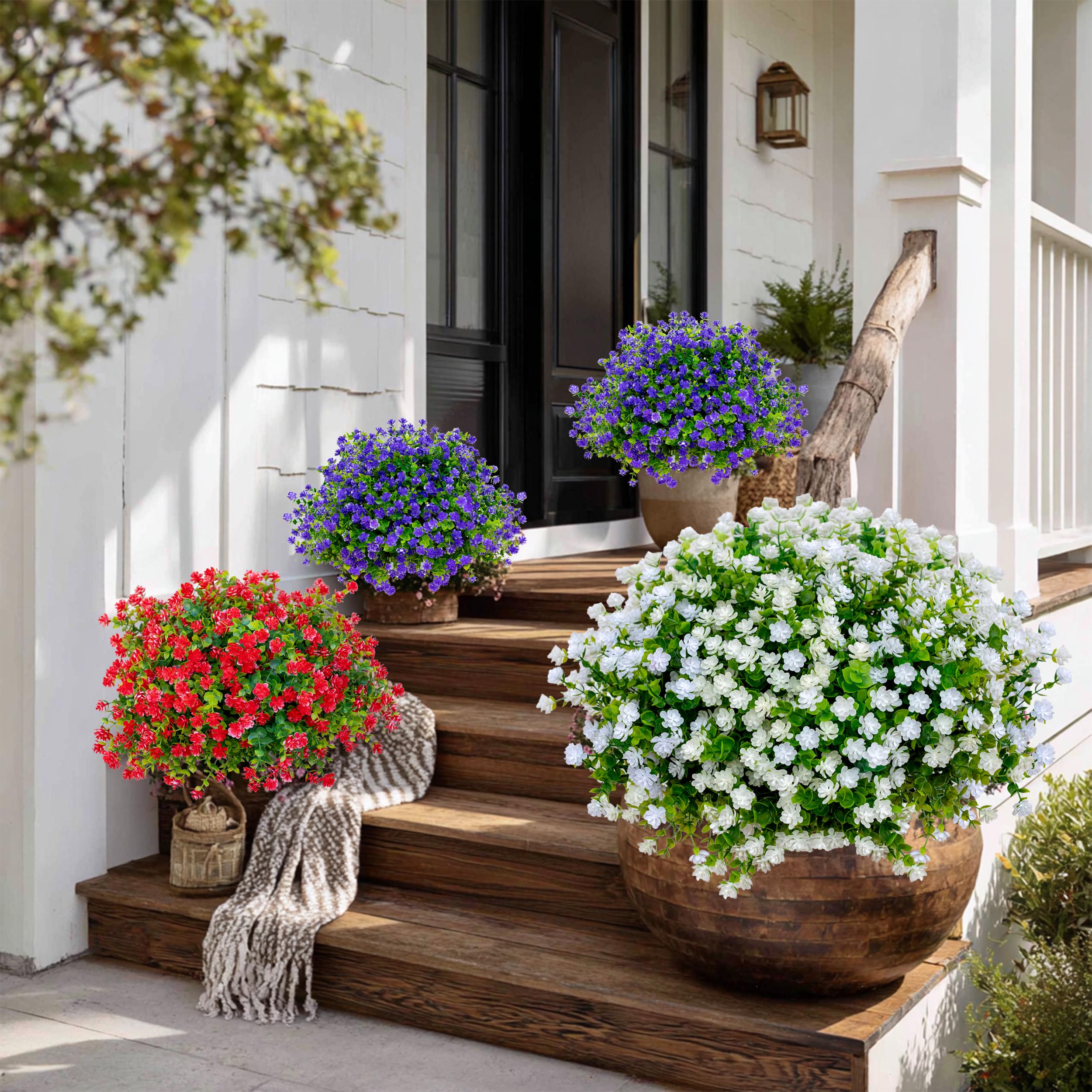 UV Resistant Artificial Flowers: 12 Bundles White Faux Outdoor Flowers