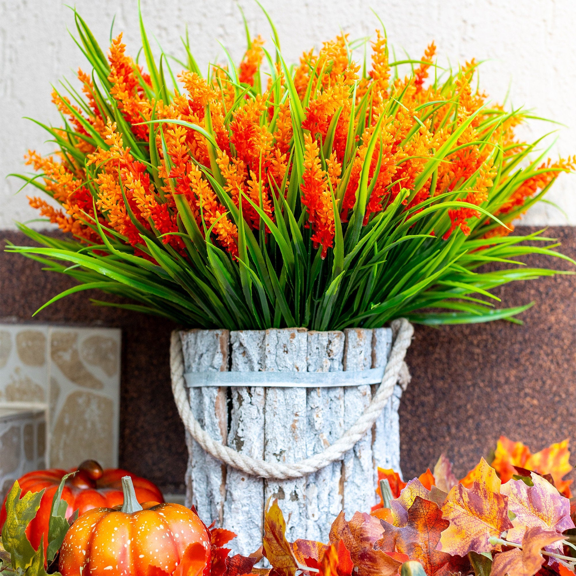 UV Resistant Red Orange Artificial Lavender: Outdoor Fake Flowers