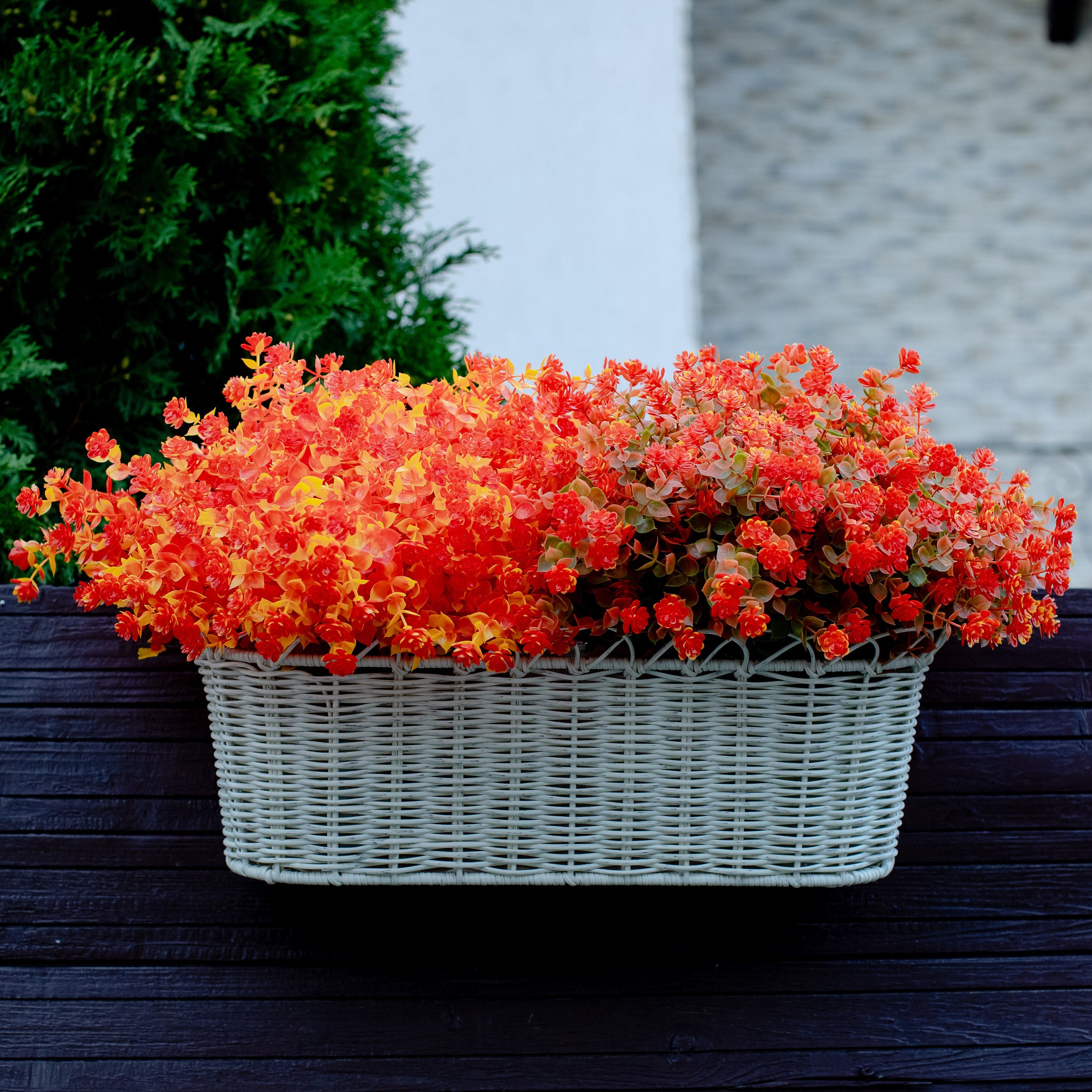 Artificial Mums Flowers: UV Resistant Orange & Yellow Outdoor Plants