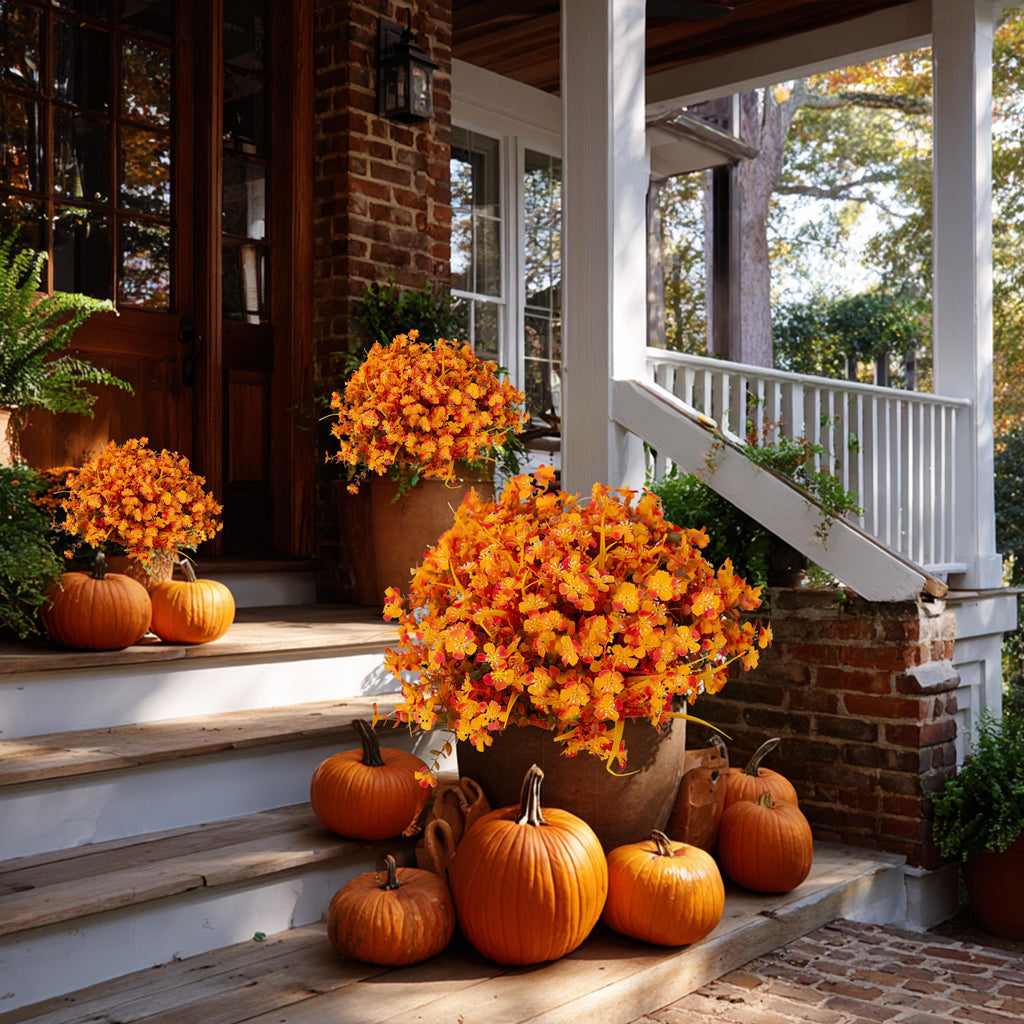 Artificial Mums Flowers: UV Resistant Orange Mixed Fall Decor - 12 Bundles
