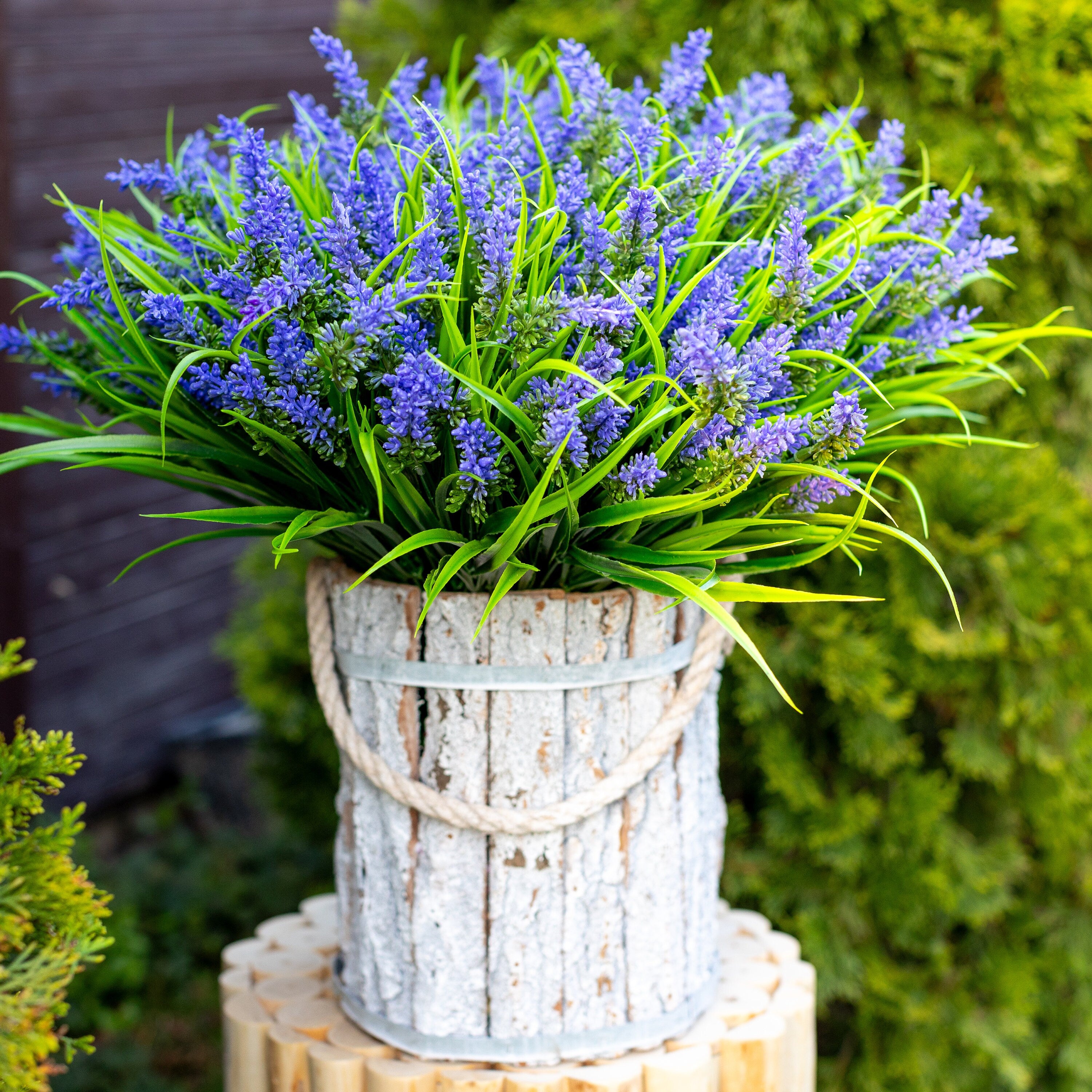 UV Resistant Artificial Lavender: Outdoor Purple Faux Shrubs