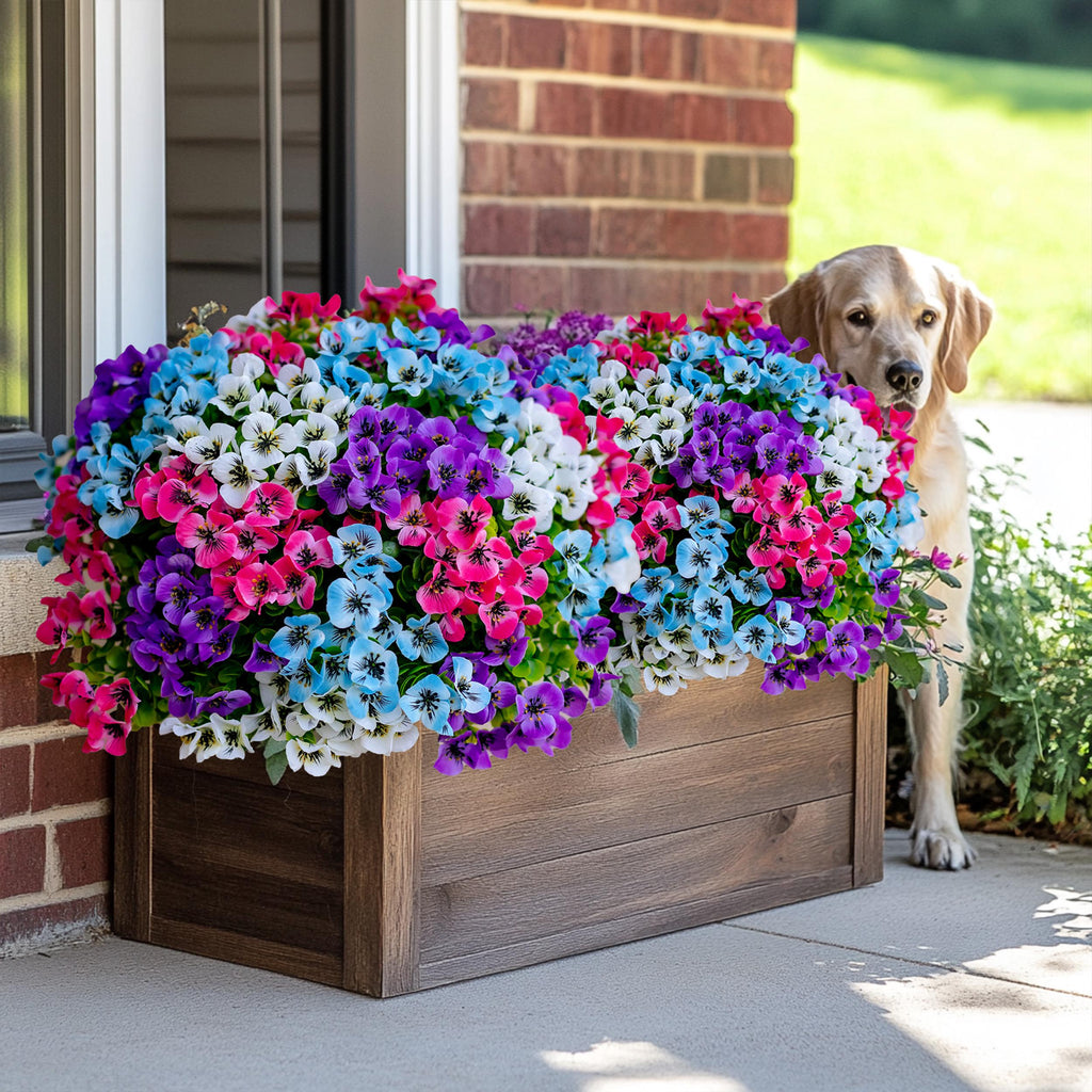 UV Resistant Artificial Pansies: Multi Color Faux Outdoor Flowers