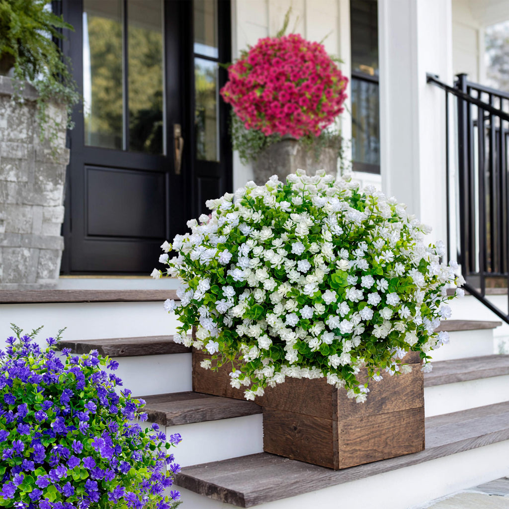UV Resistant Artificial Flowers: 12 Bundles White Faux Outdoor Flowers