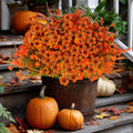 Artificial Mums Flowers: UV Resistant Outdoor Fall Decor - Orange & Green