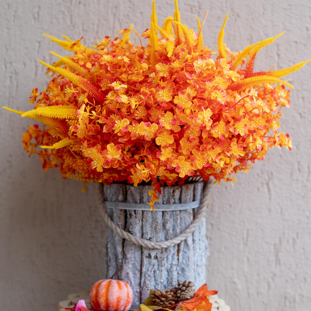 Artificial Mums Flowers: 16 Bundles Orange Yellow Fall Decor