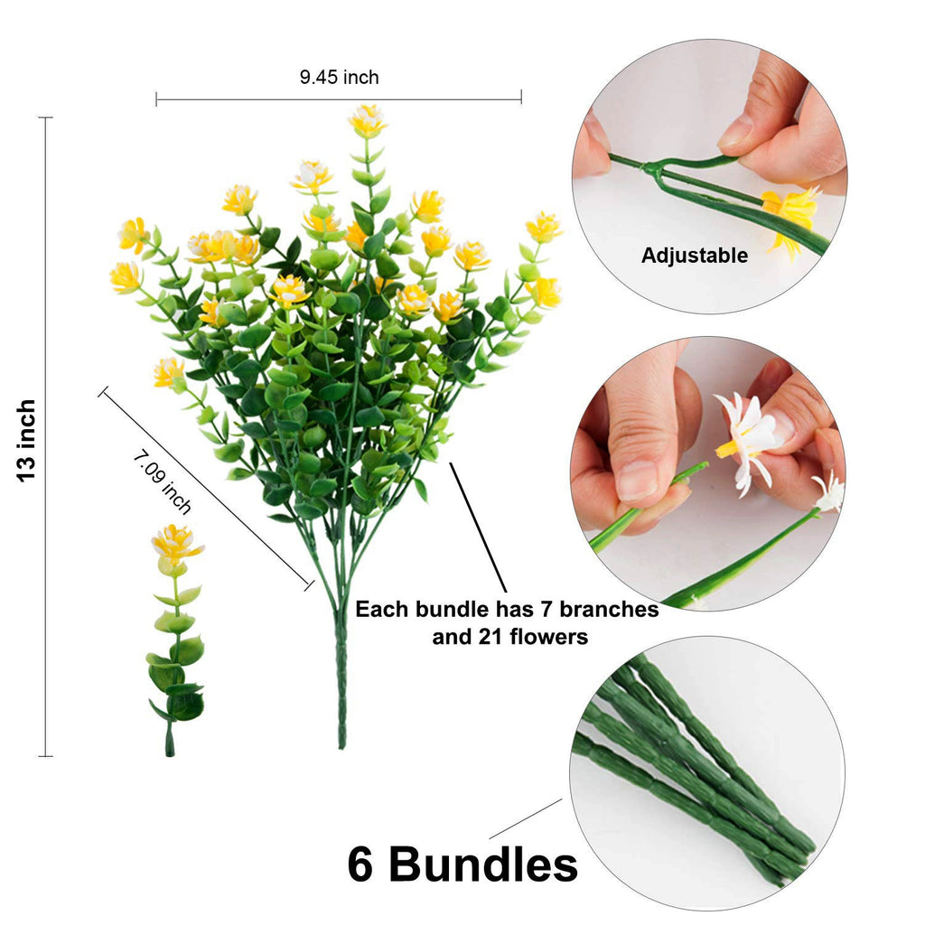 Yellow Artificial Flowers: UV Resistant Outdoor Faux Shrubs - 24 Bundles