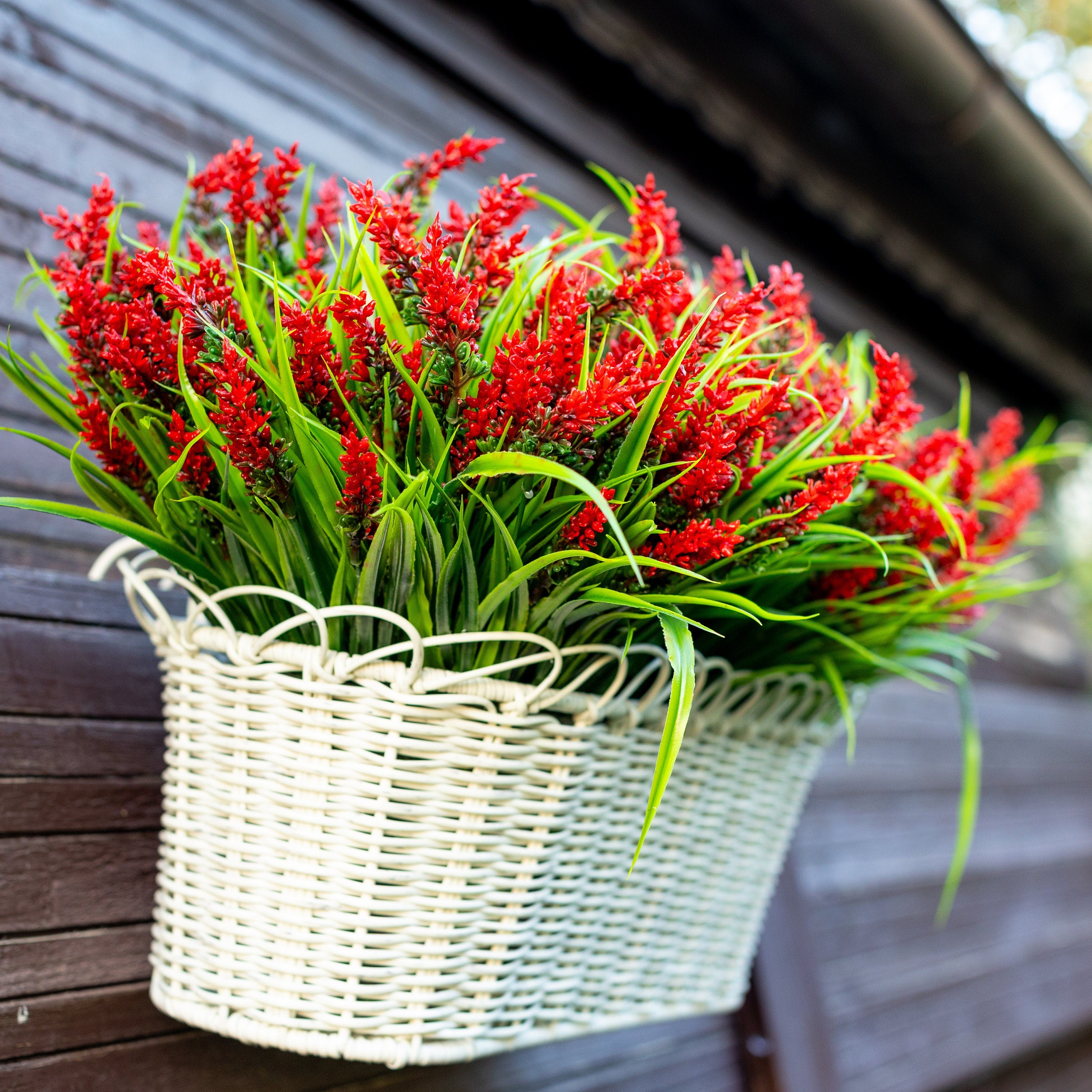 Red Artificial Lavender Flowers: UV Resistant Outdoor Faux Shrubs