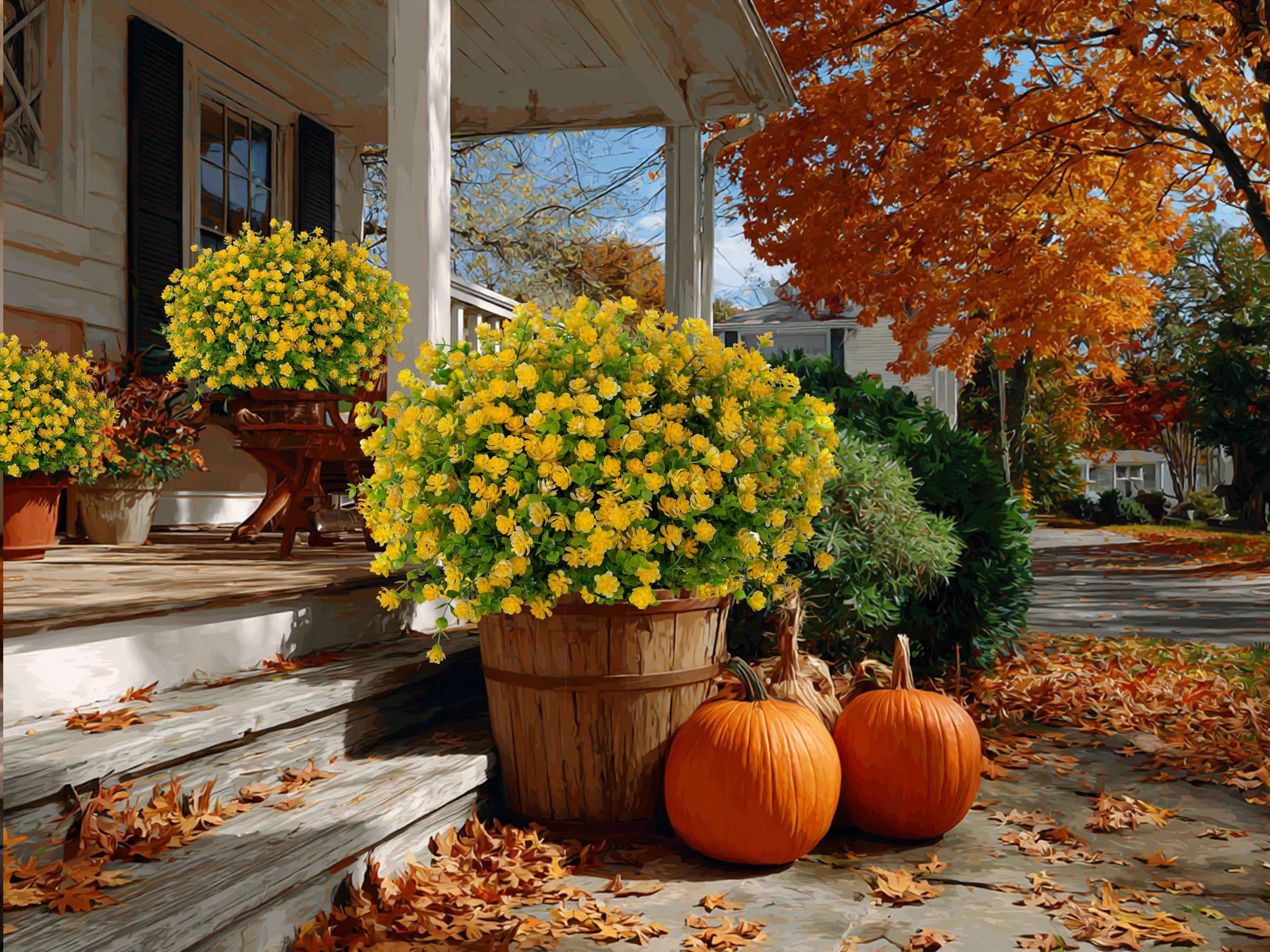 Yellow Artificial Flowers: UV Resistant Outdoor Faux Shrubs - 24 Bundles