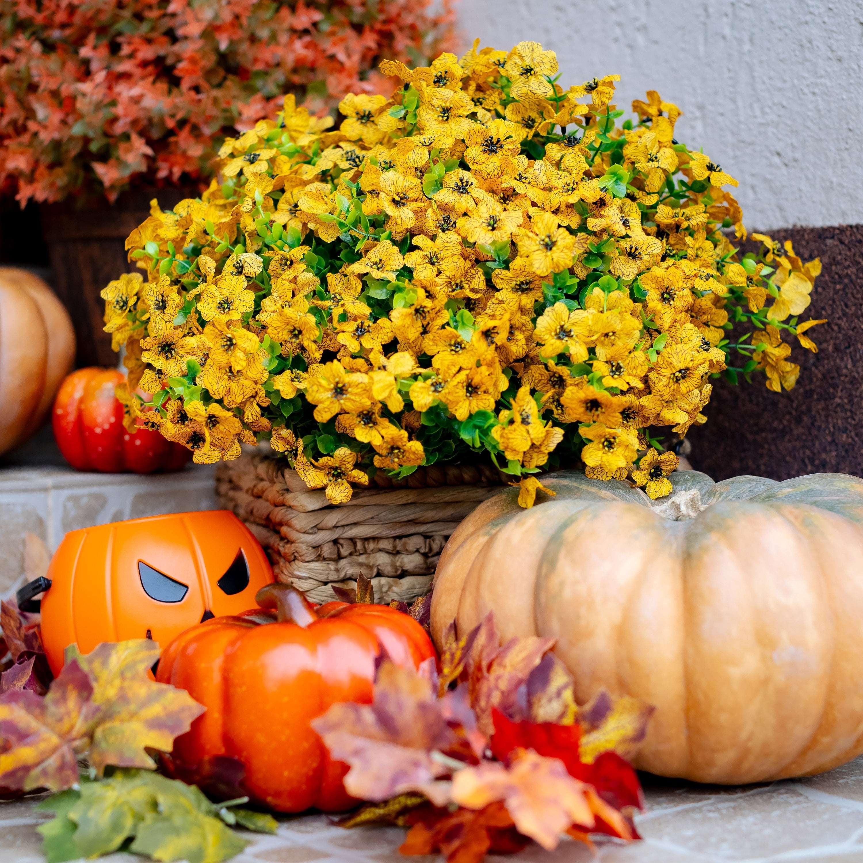 UV Resistant Artificial Yellow Mums: Outdoor Fake Flowers