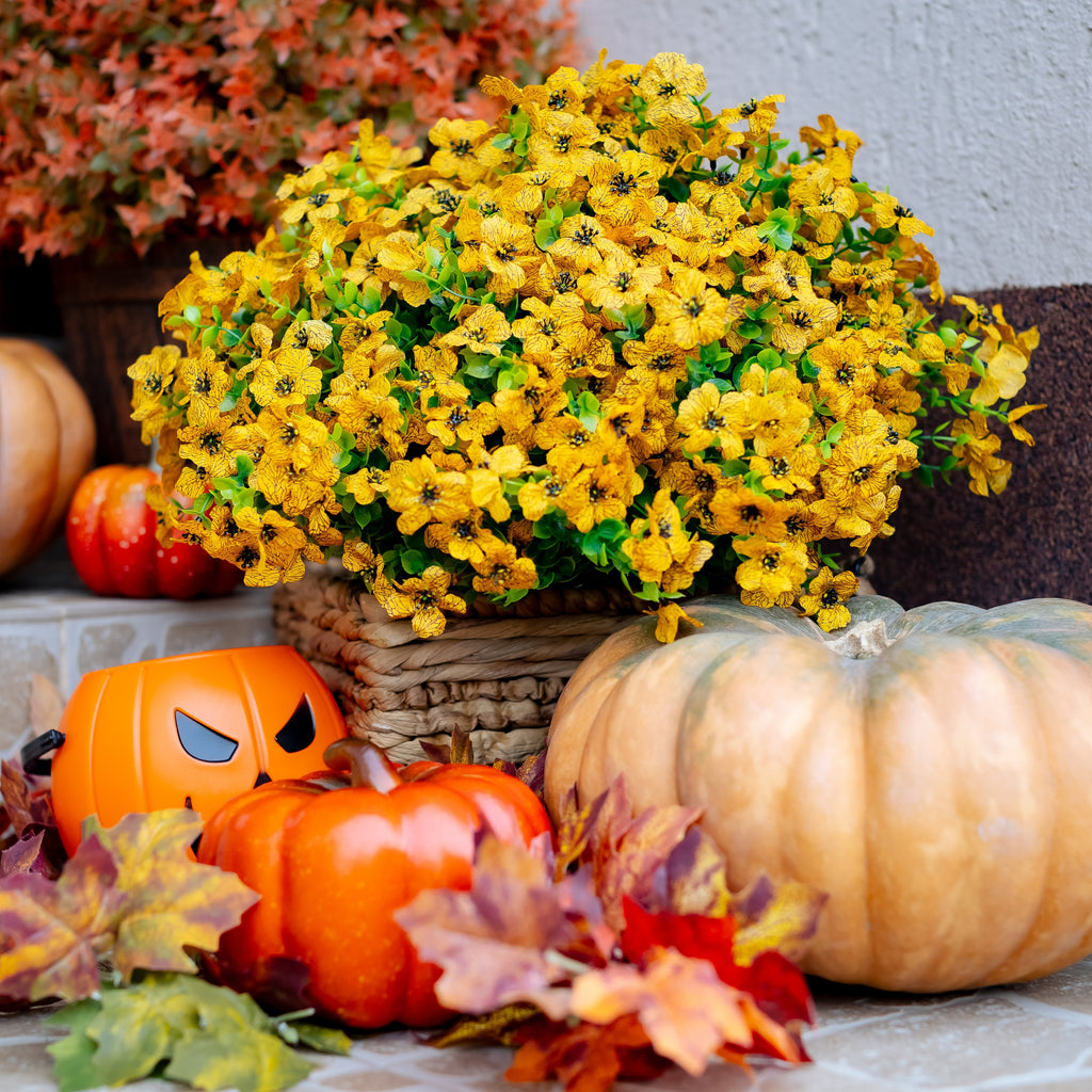 UV Resistant Artificial Yellow Mums: Outdoor Fake Flowers