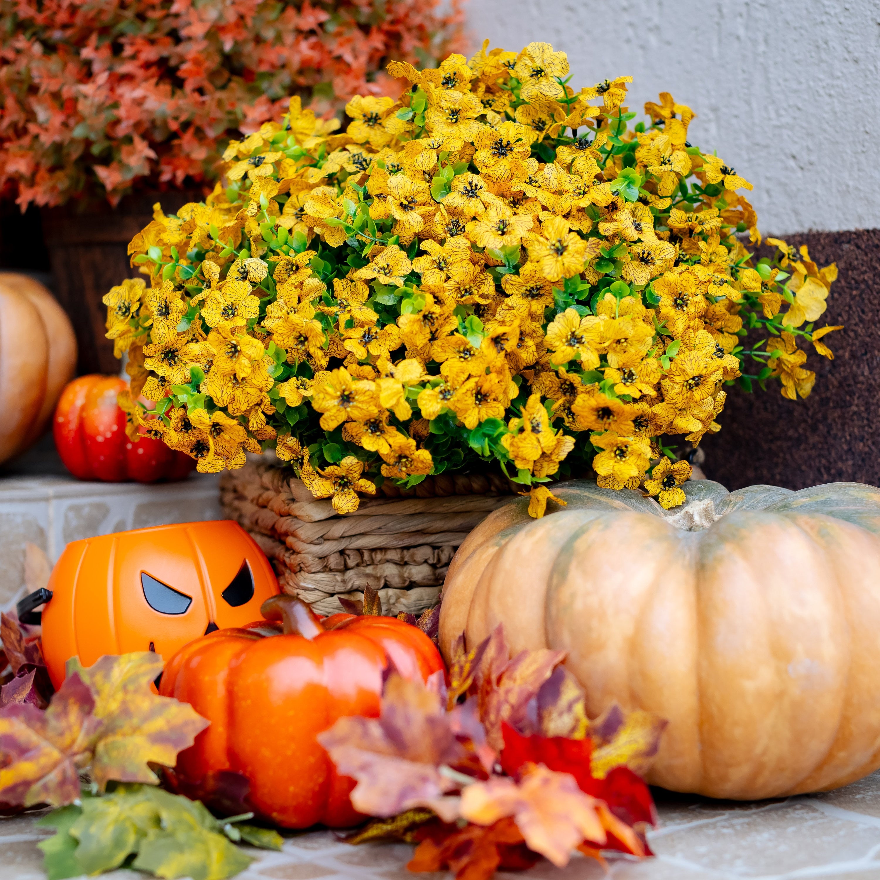 UV Resistant Artificial Yellow Mums: Outdoor Fake Flowers