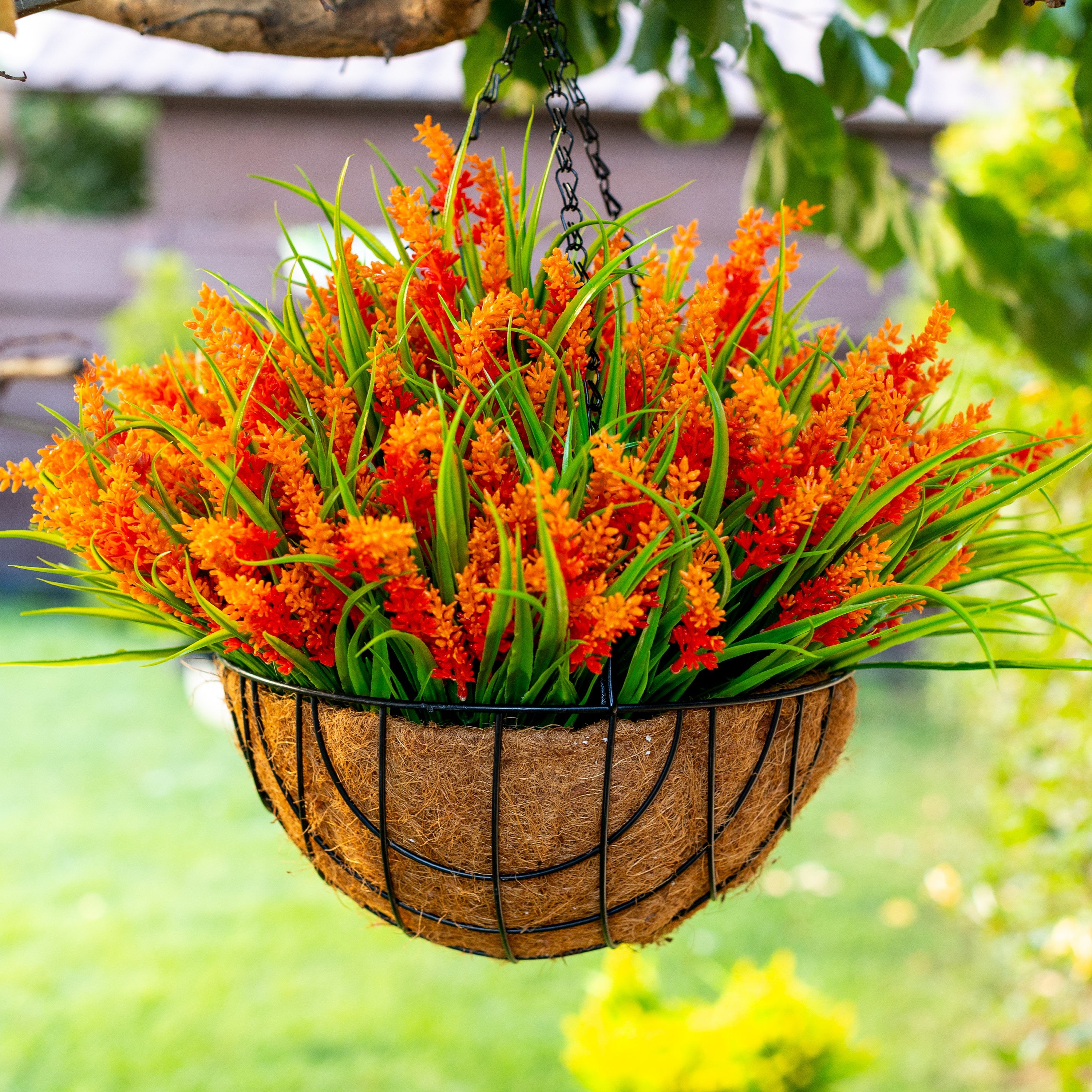 UV Resistant Red Orange Artificial Lavender: Outdoor Fake Flowers